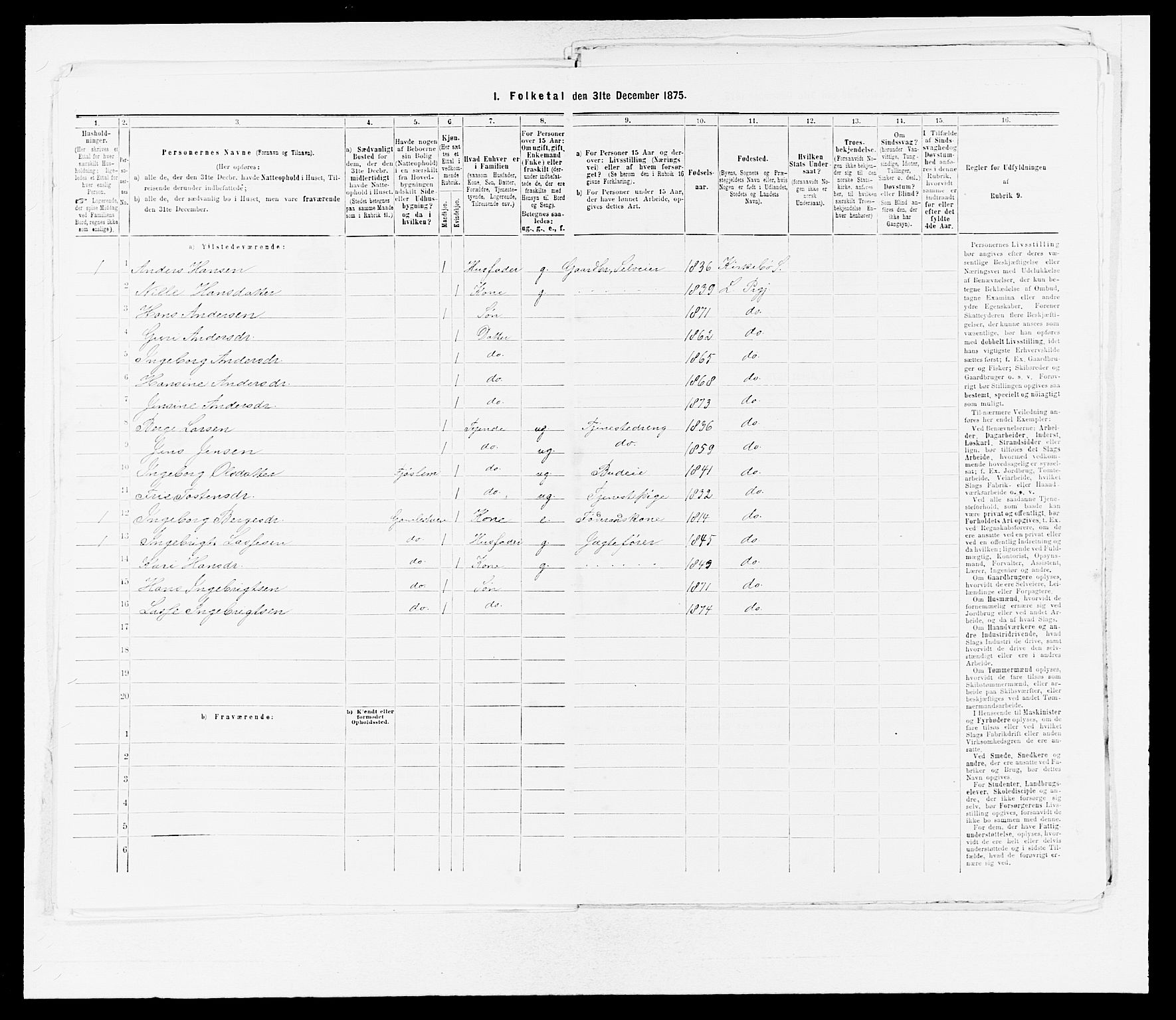 SAB, 1875 census for 1415P Lavik, 1875, p. 1005