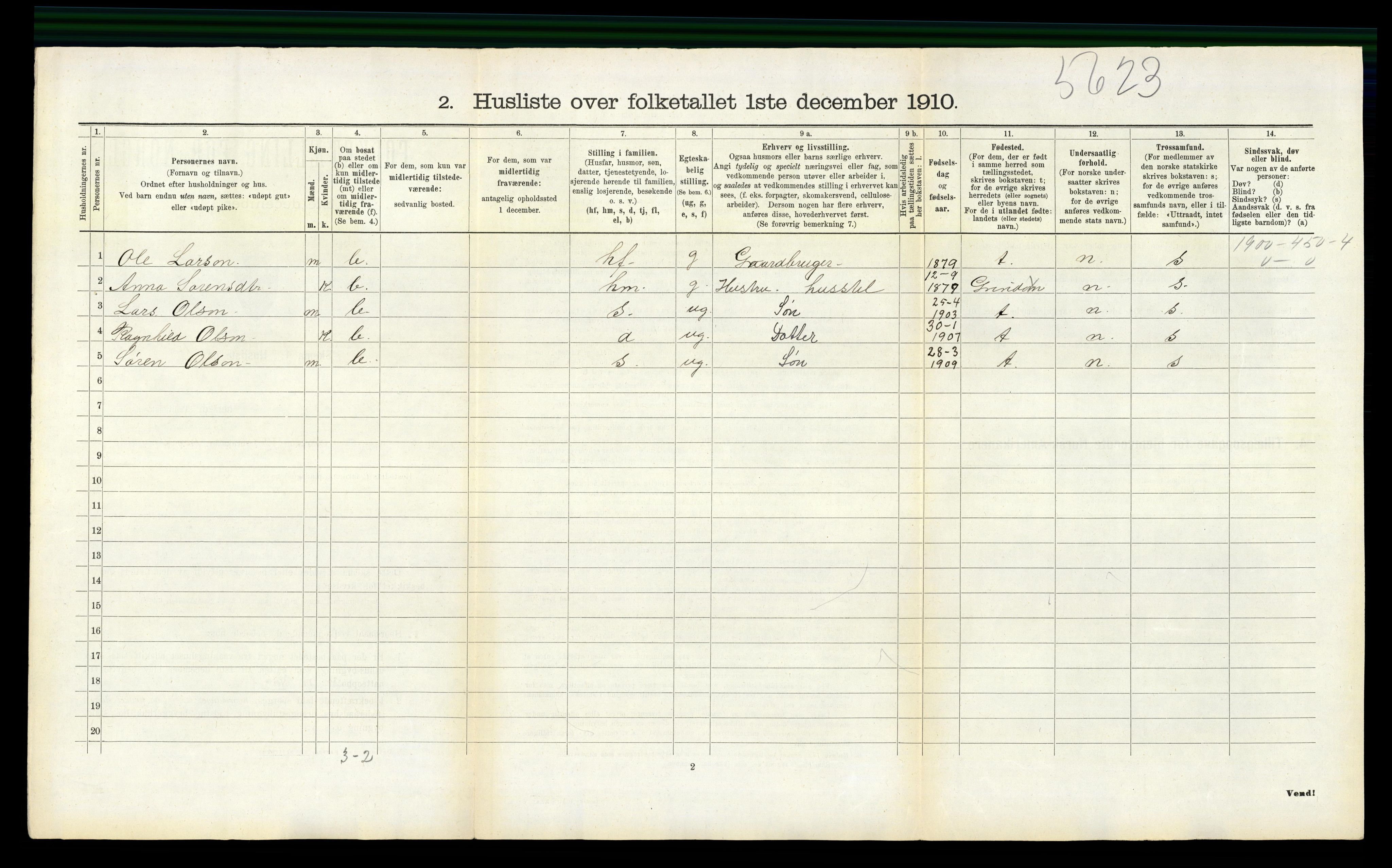 RA, 1910 census for Bjelland, 1910, p. 99