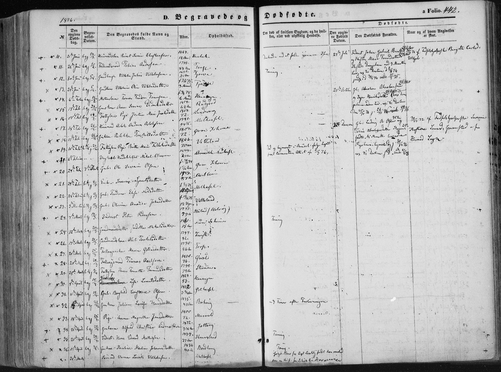 Lista sokneprestkontor, SAK/1111-0027/F/Fa/L0011: Parish register (official) no. A 11, 1861-1878, p. 442