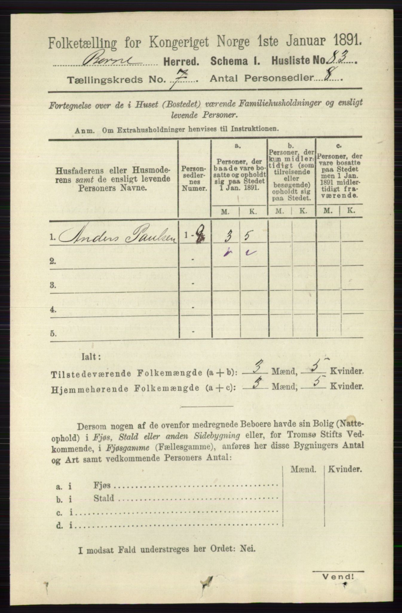 RA, 1891 census for 0717 Borre, 1891, p. 3219