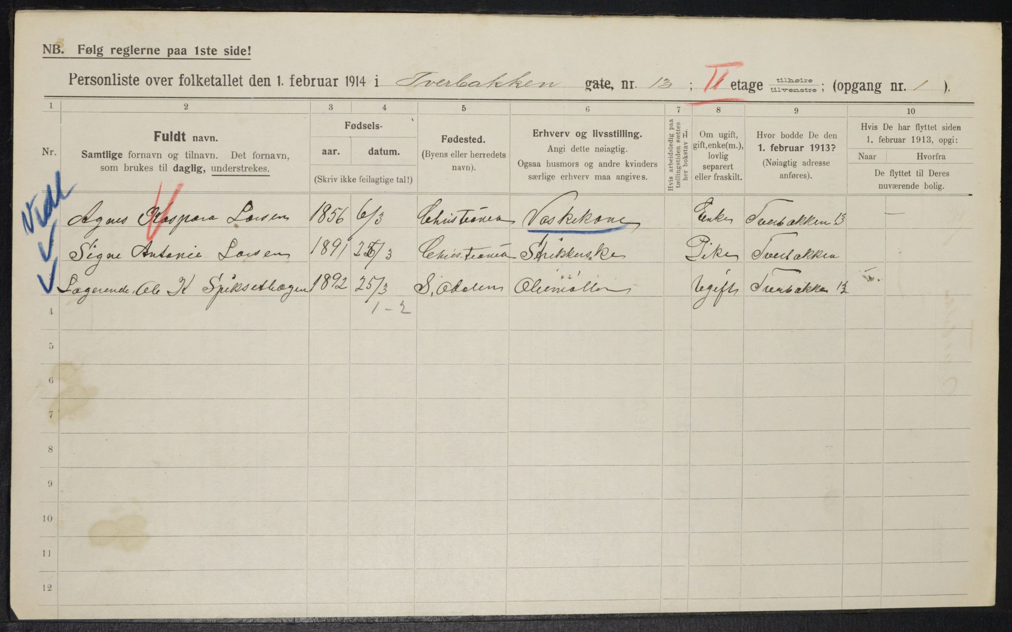 OBA, Municipal Census 1914 for Kristiania, 1914, p. 118293