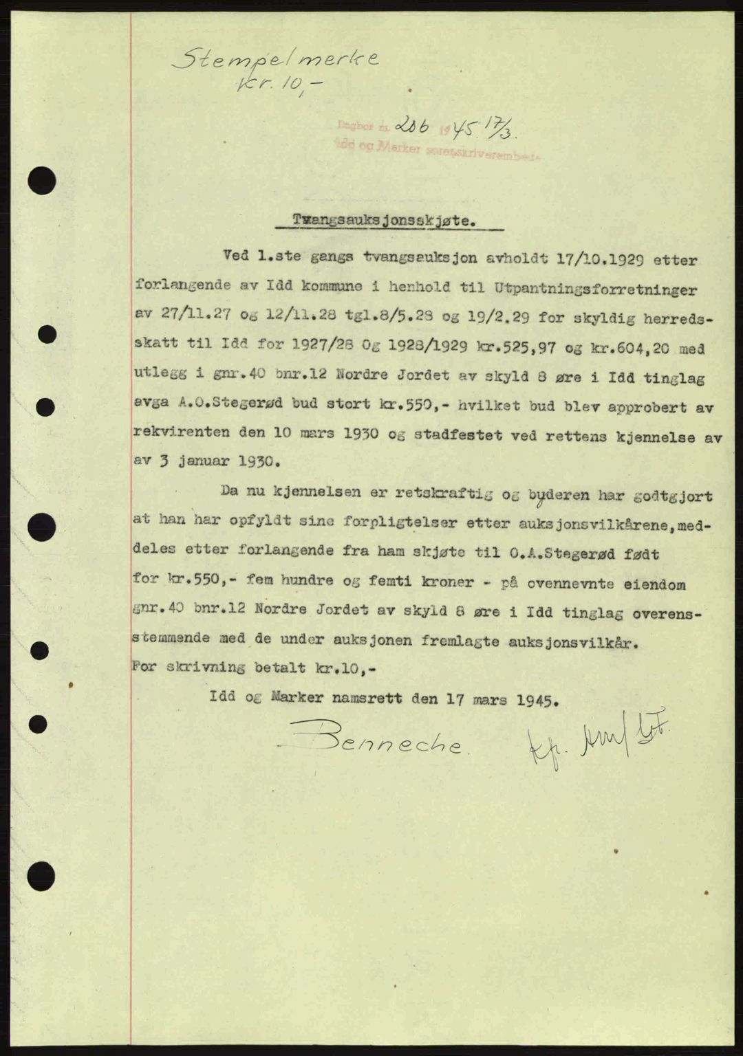 Idd og Marker sorenskriveri, AV/SAO-A-10283/G/Gb/Gbb/L0007: Mortgage book no. A7, 1944-1945, Diary no: : 206/1945