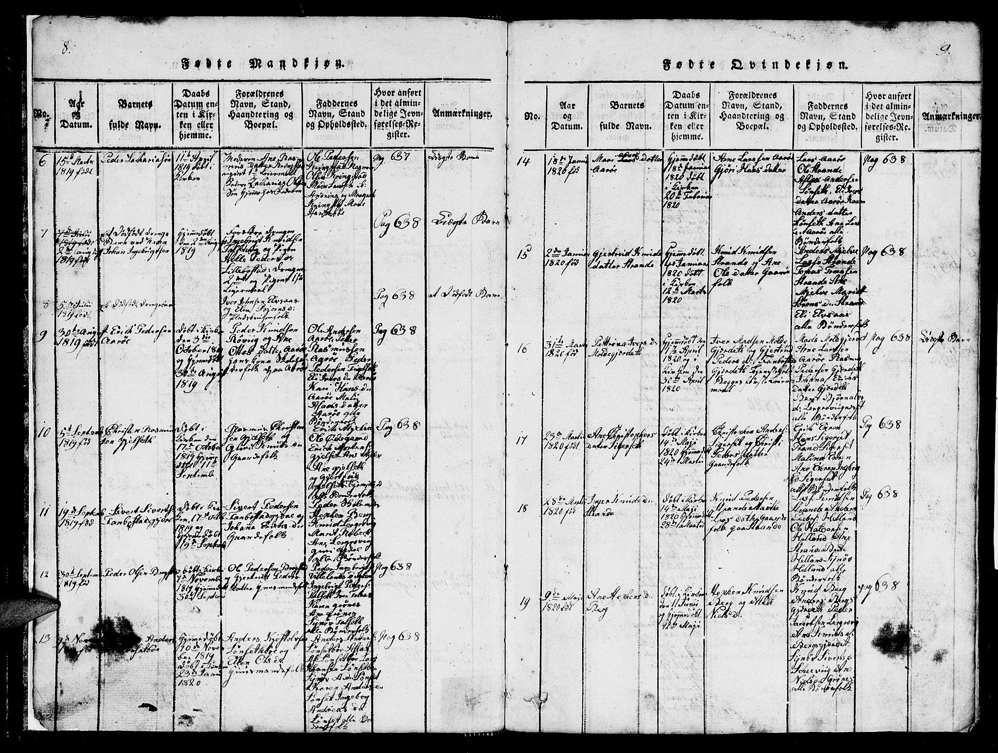 Ministerialprotokoller, klokkerbøker og fødselsregistre - Møre og Romsdal, SAT/A-1454/555/L0665: Parish register (copy) no. 555C01, 1818-1868, p. 8-9