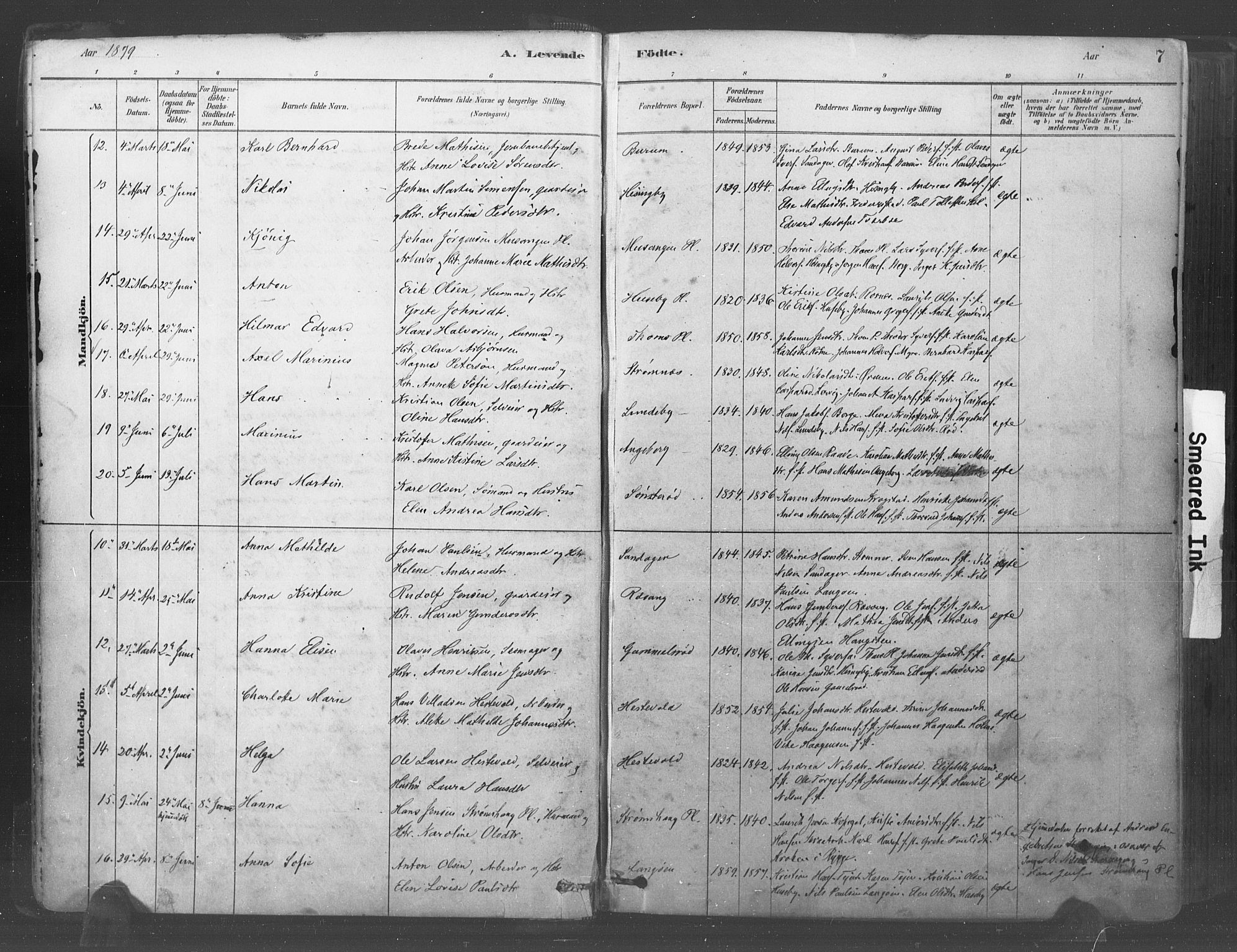 Råde prestekontor kirkebøker, AV/SAO-A-2009/F/Fa/L0007: Parish register (official) no. 7, 1878-1902, p. 7