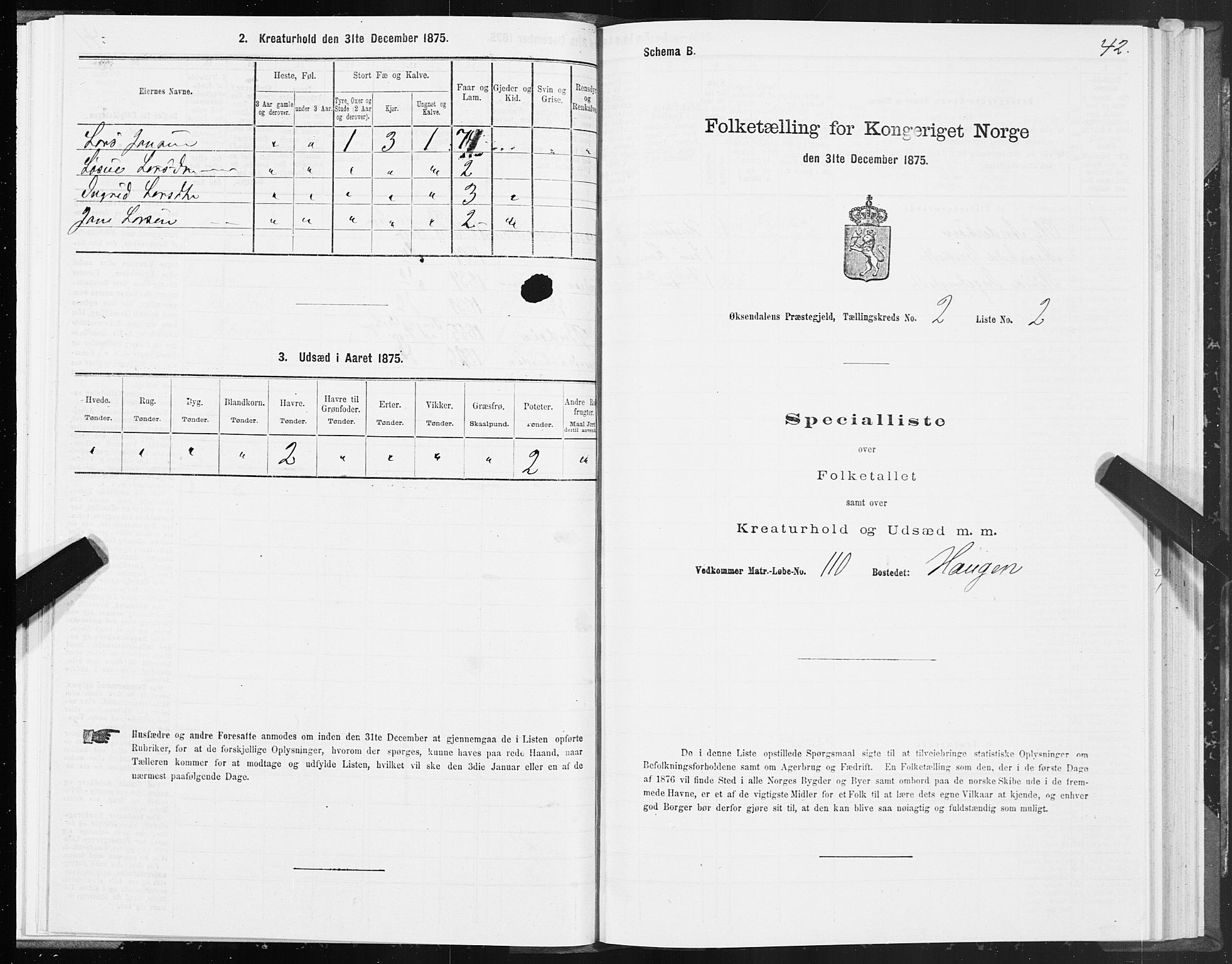 SAT, 1875 census for 1561P Øksendal, 1875, p. 1042