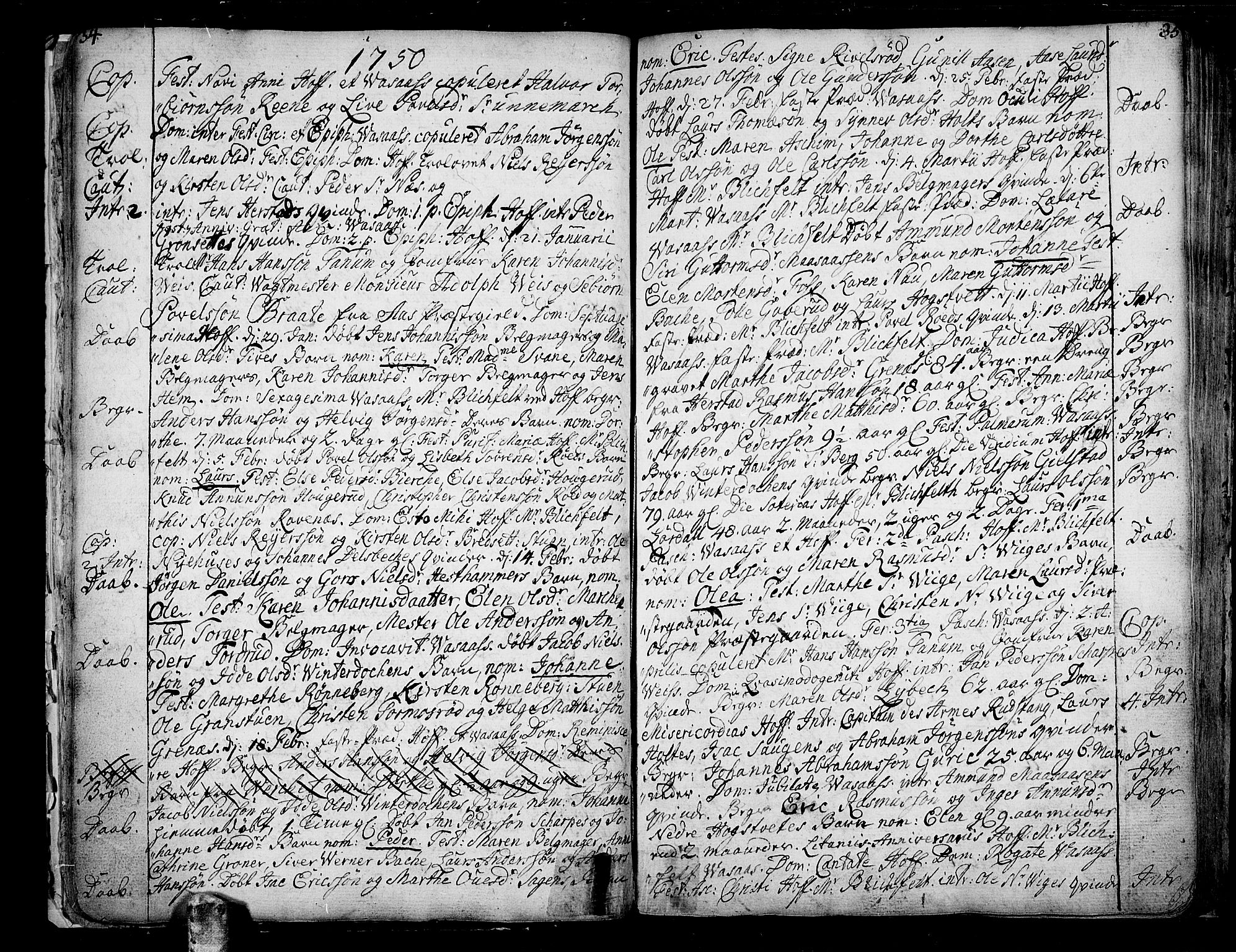 Hof kirkebøker, AV/SAKO-A-64/F/Fa/L0002: Parish register (official) no. I 2, 1746-1781, p. 34-35