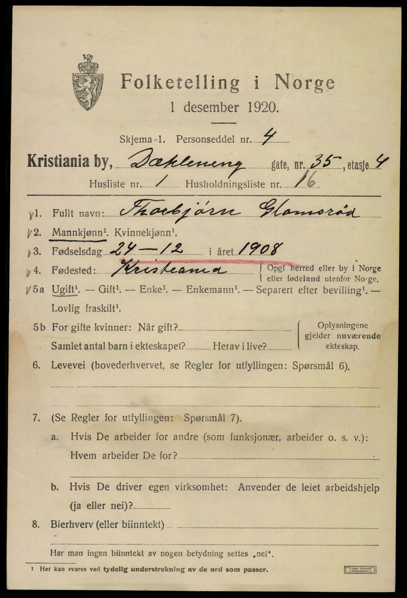 SAO, 1920 census for Kristiania, 1920, p. 206393