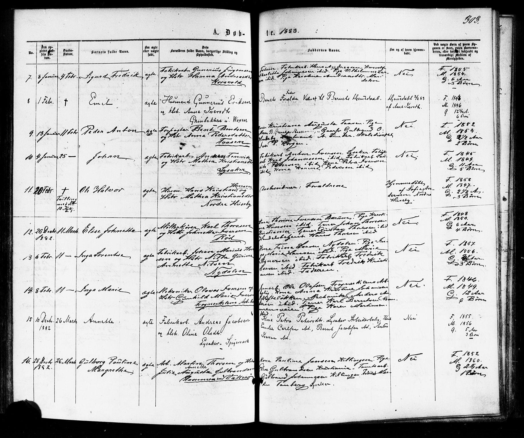 Vestre Aker prestekontor Kirkebøker, AV/SAO-A-10025/F/Fa/L0007: Parish register (official) no. 7, 1875-1886, p. 303