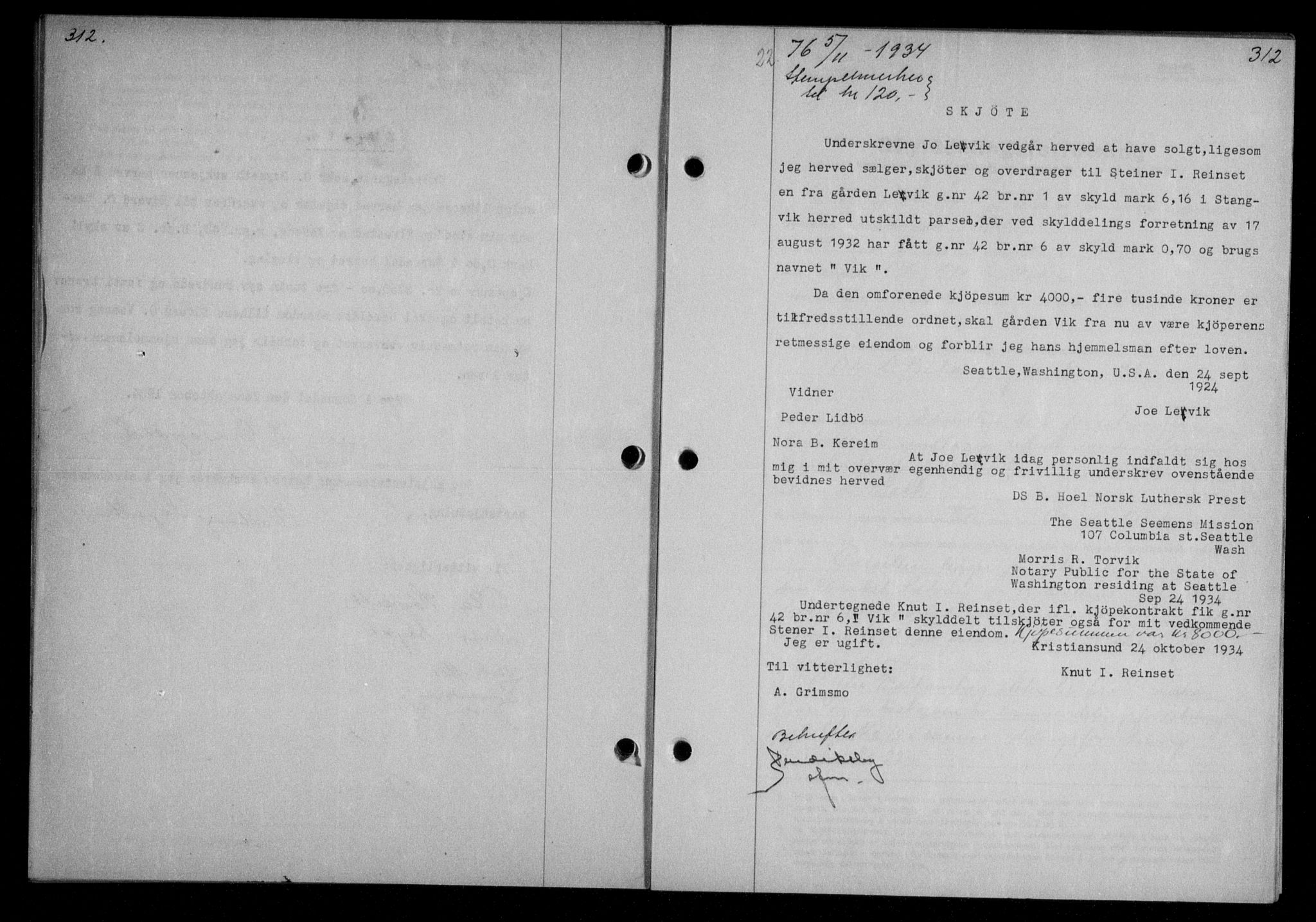 Nordmøre sorenskriveri, AV/SAT-A-4132/1/2/2Ca/L0082: Mortgage book no. 72, 1934-1934, Deed date: 05.11.1934