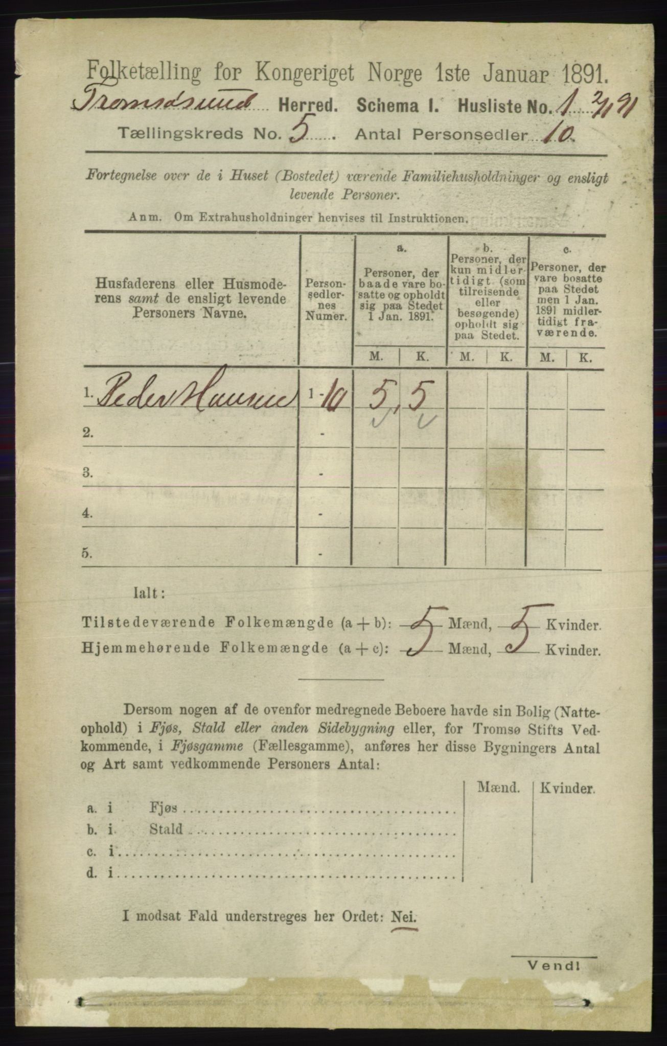 RA, 1891 census for 1934 Tromsøysund, 1891, p. 2242
