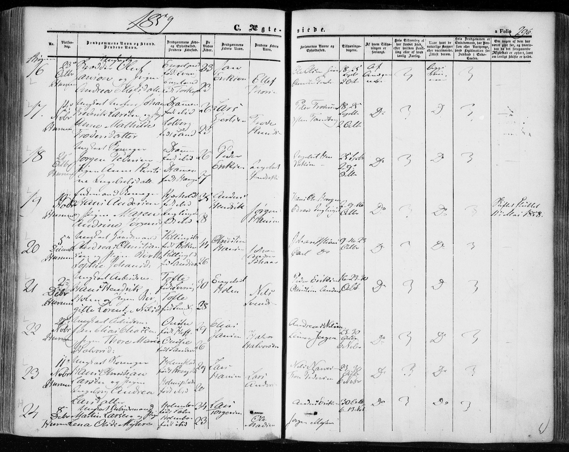 Hurum kirkebøker, SAKO/A-229/F/Fa/L0011: Parish register (official) no. 11, 1847-1860, p. 296