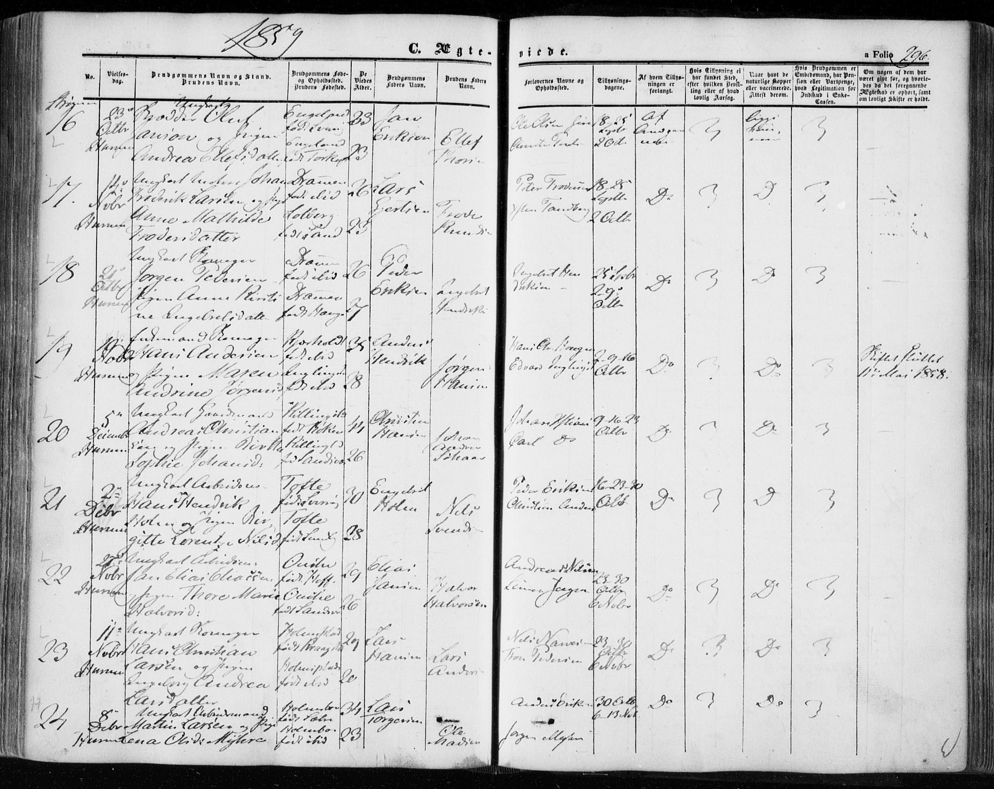 Hurum kirkebøker, AV/SAKO-A-229/F/Fa/L0011: Parish register (official) no. 11, 1847-1860, p. 296