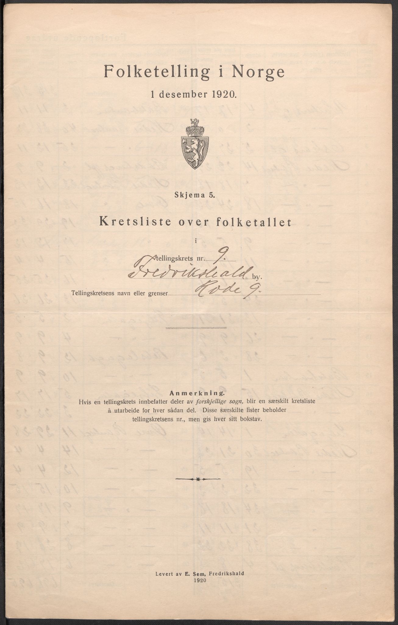 SAO, 1920 census for Fredrikshald, 1920, p. 30
