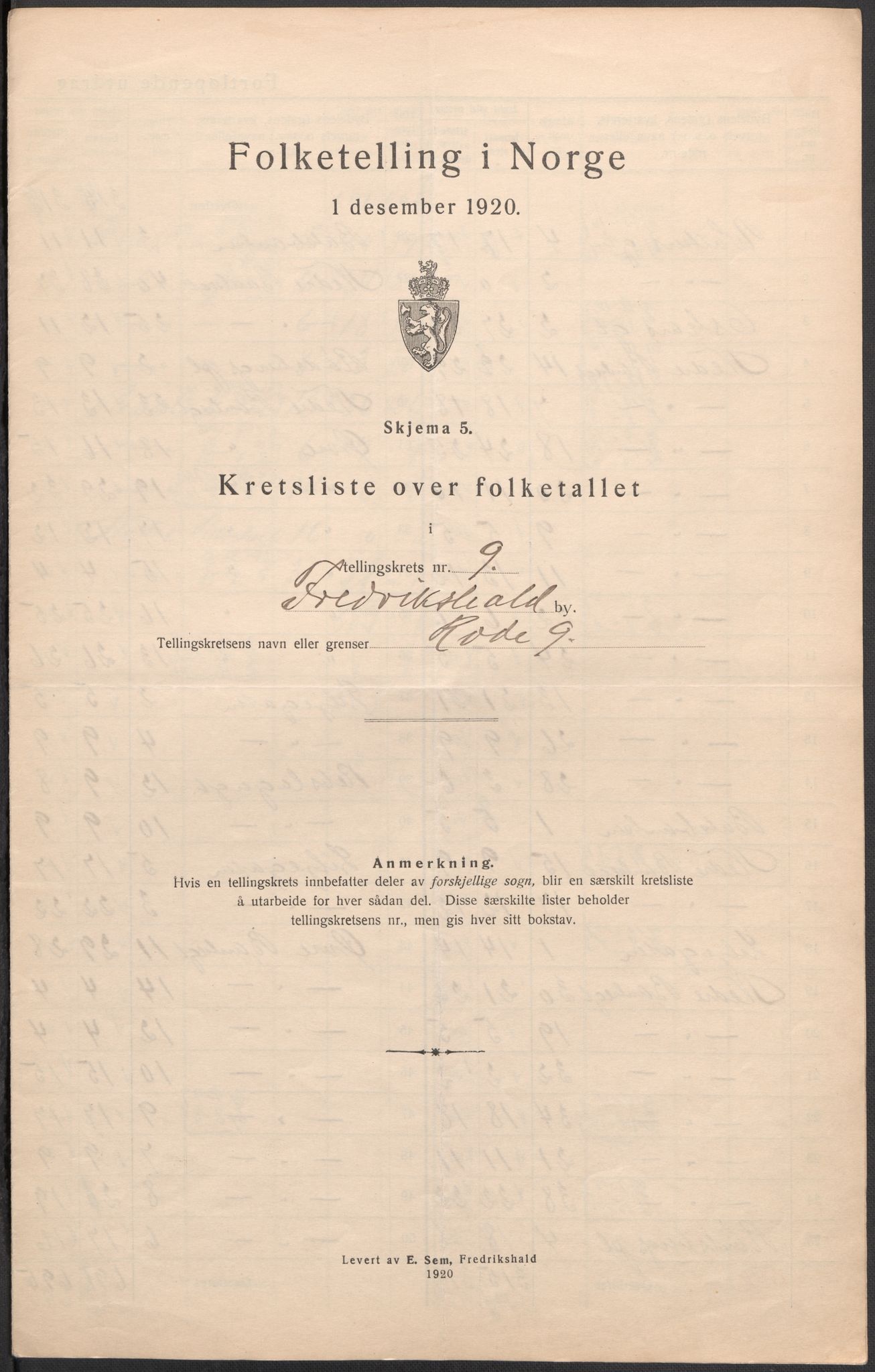 SAO, 1920 census for Fredrikshald, 1920, p. 30