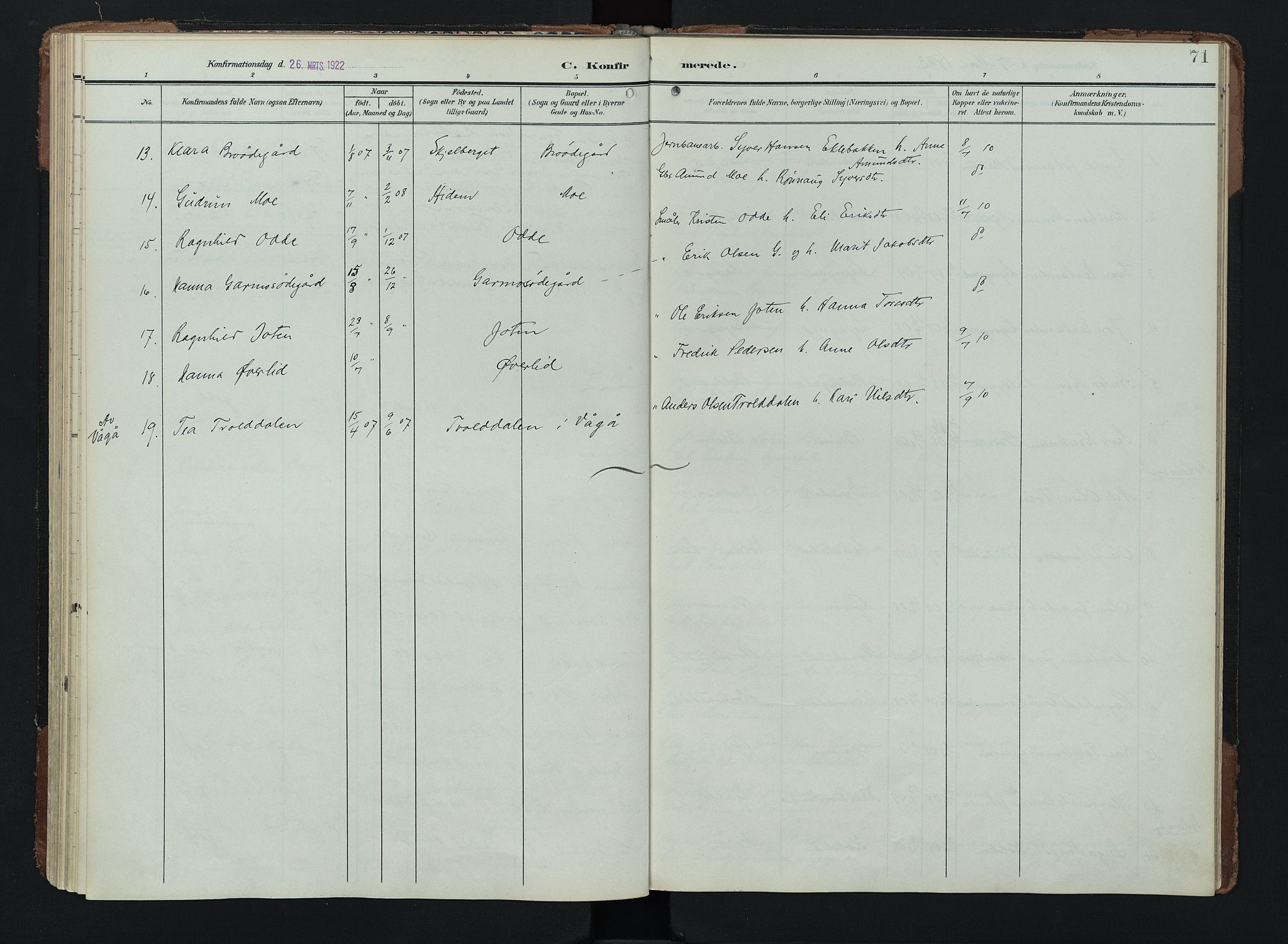 Lom prestekontor, AV/SAH-PREST-070/K/L0011: Parish register (official) no. 11, 1904-1928, p. 71