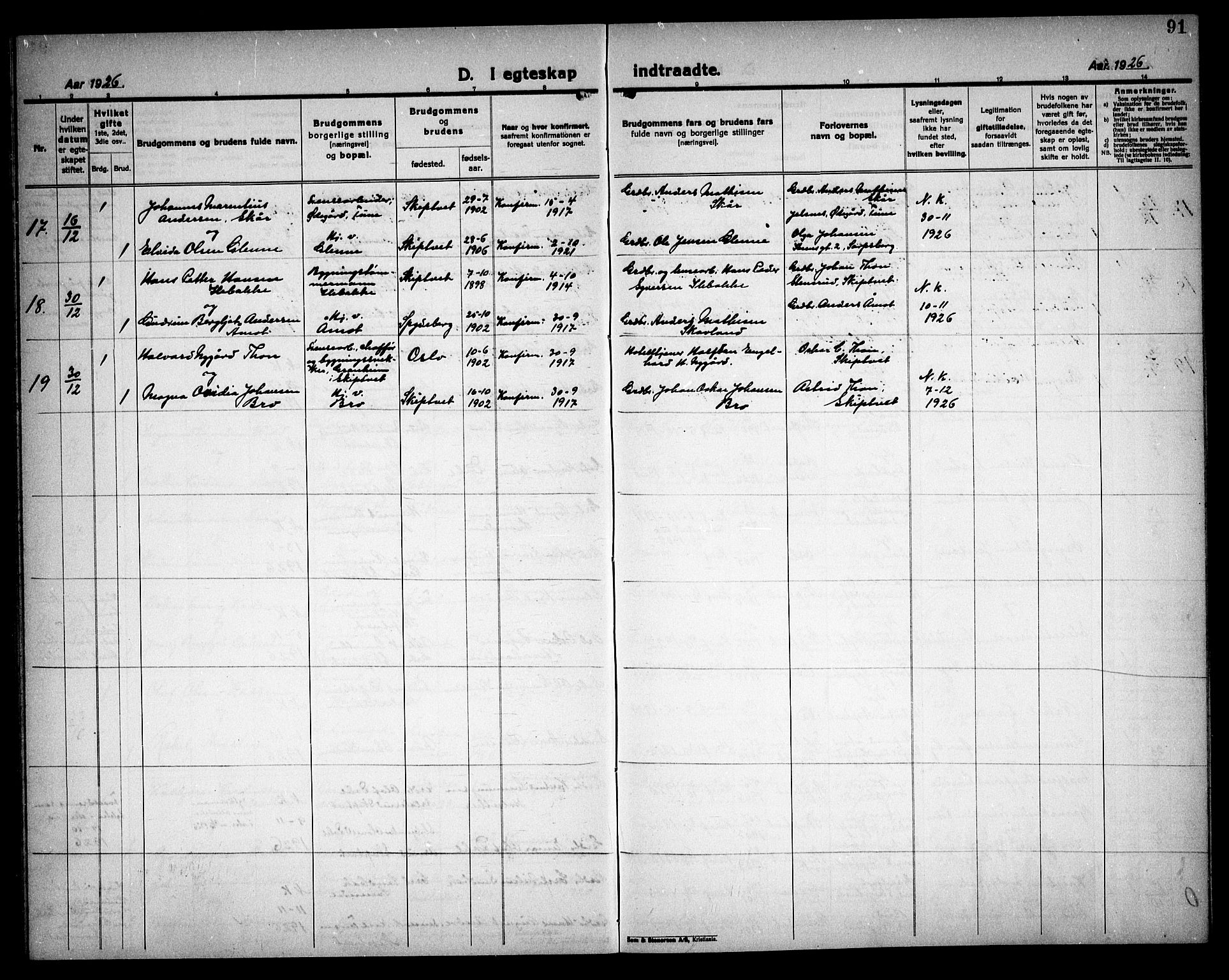 Skiptvet prestekontor Kirkebøker, AV/SAO-A-20009/G/Ga/L0004: Parish register (copy) no. 4, 1925-1934, p. 91