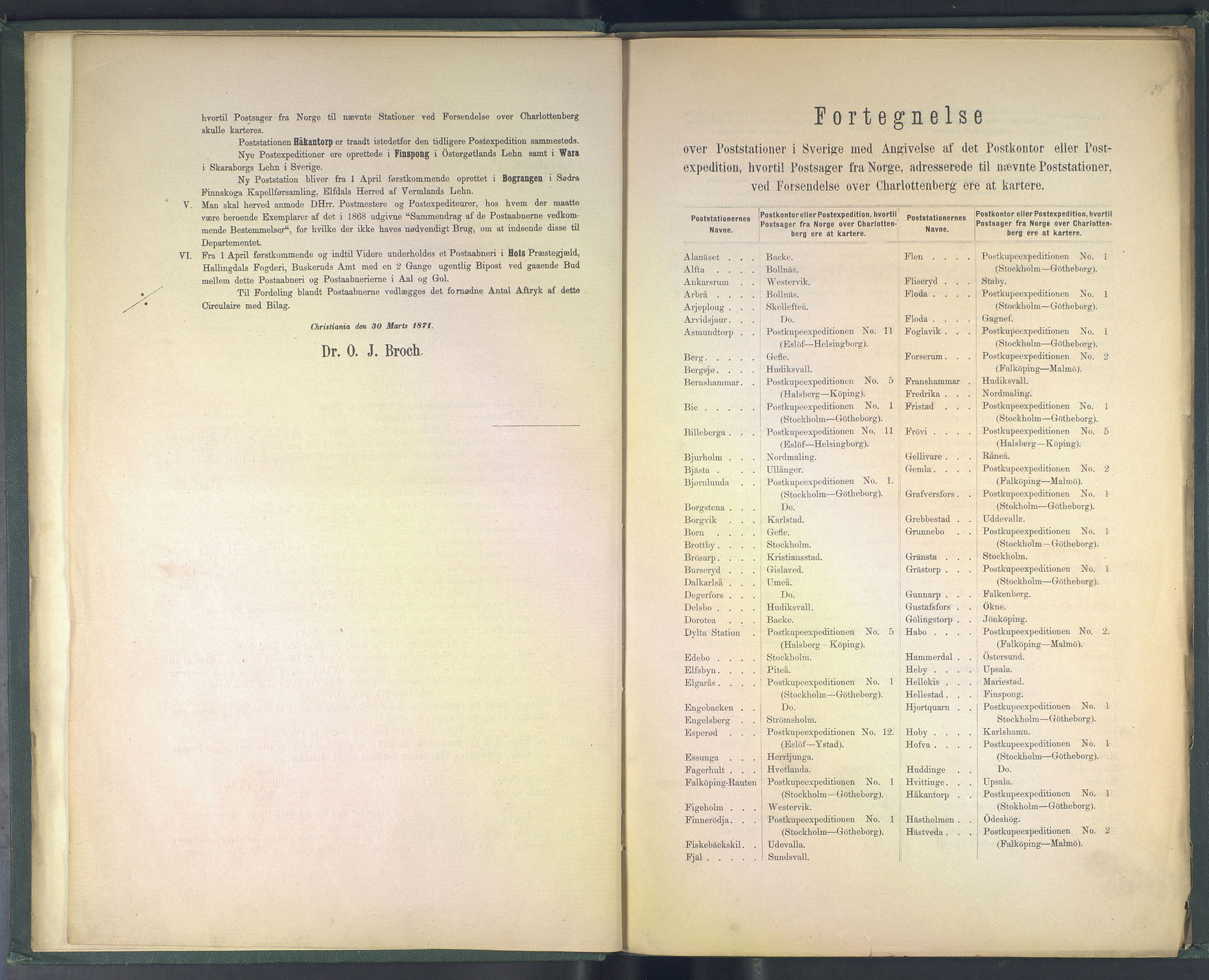 Norges Postmuseums bibliotek, NOPO/-/-/-: Sirkulærer fra Den Kongelige Norske Regjerings Marine- og Postdepartement, 1871