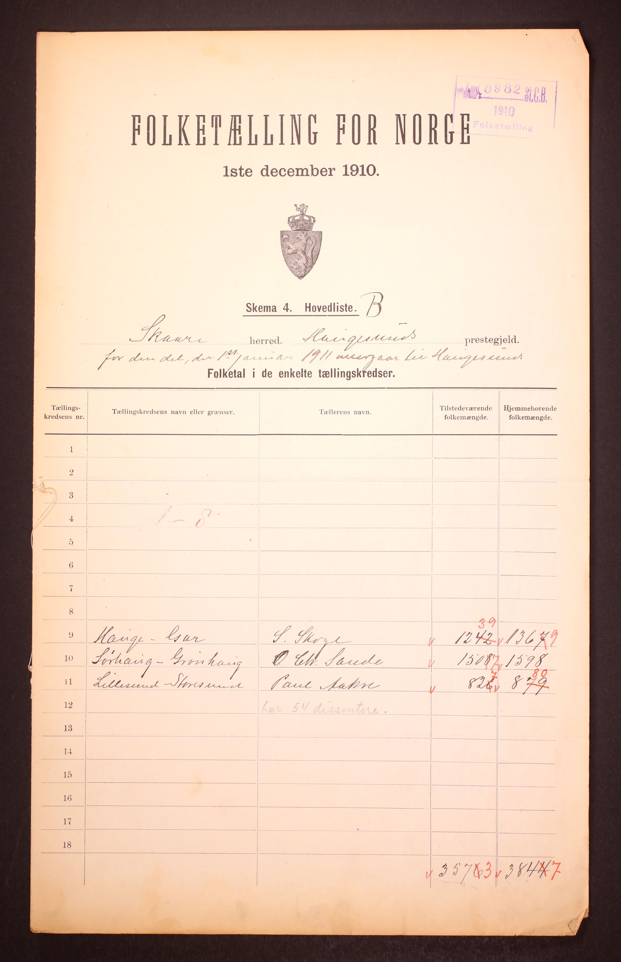 RA, 1910 census for Skåre, 1910, p. 4