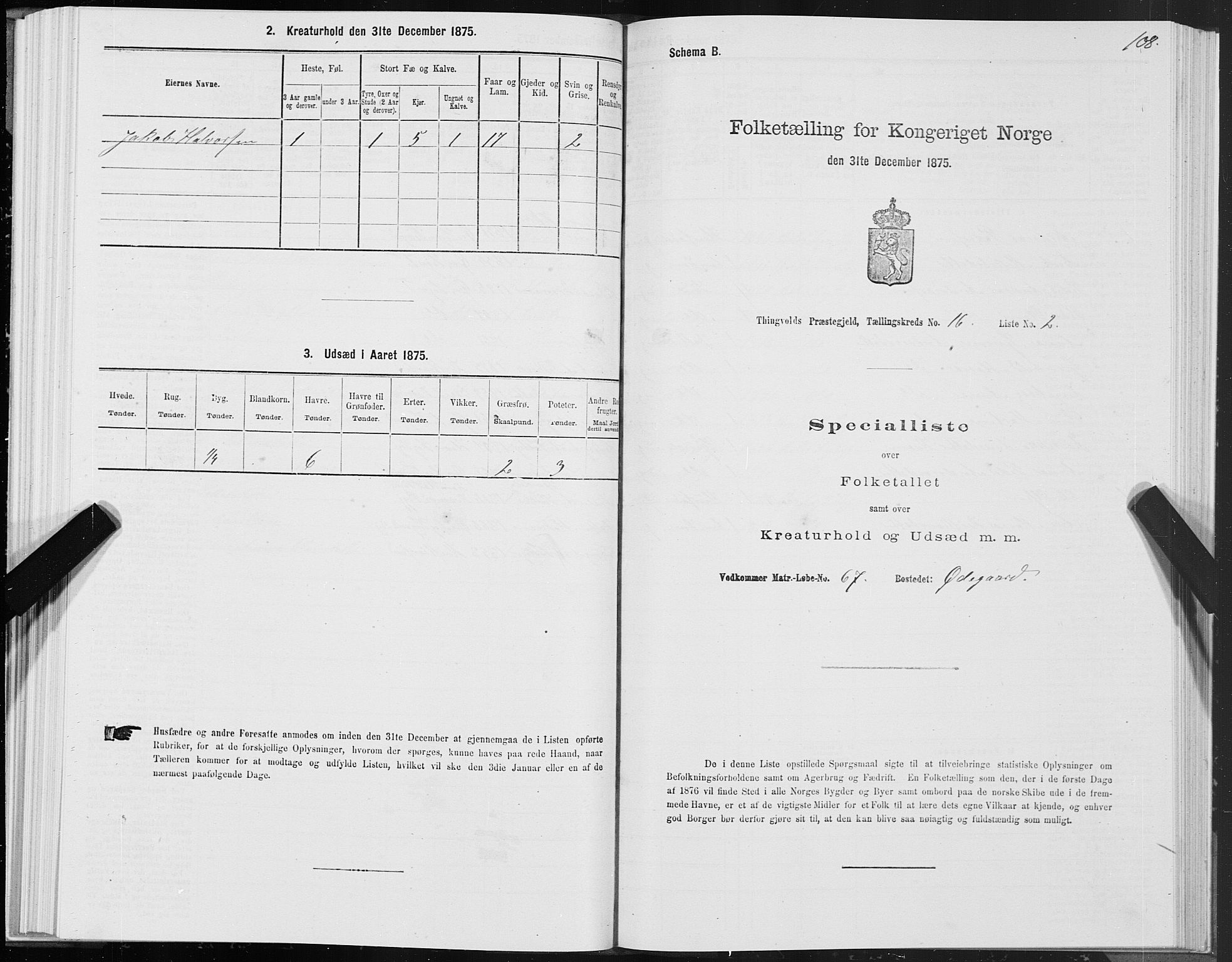 SAT, 1875 census for 1560P Tingvoll, 1875, p. 6108