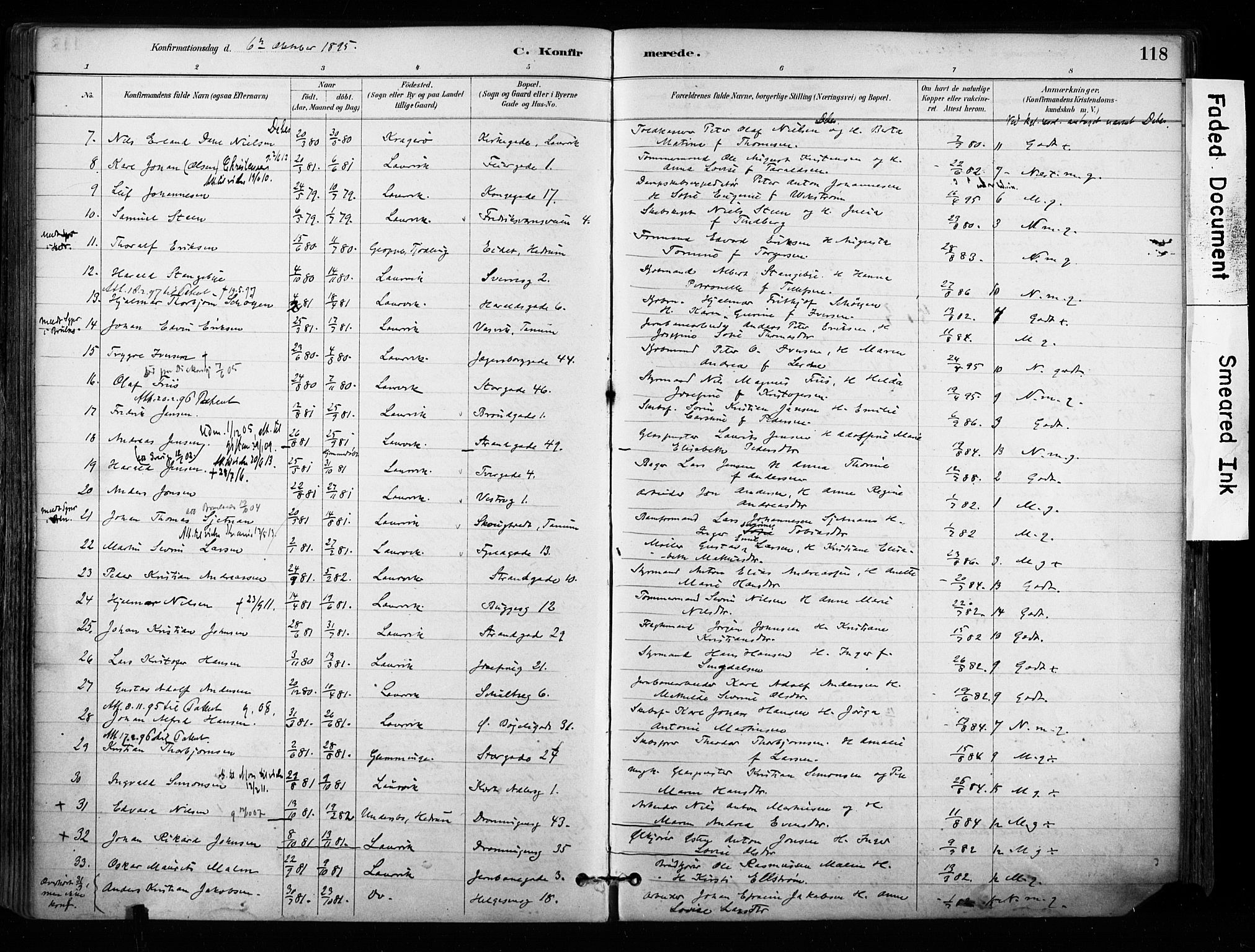 Larvik kirkebøker, AV/SAKO-A-352/F/Fa/L0008: Parish register (official) no. I 8, 1884-1902, p. 118