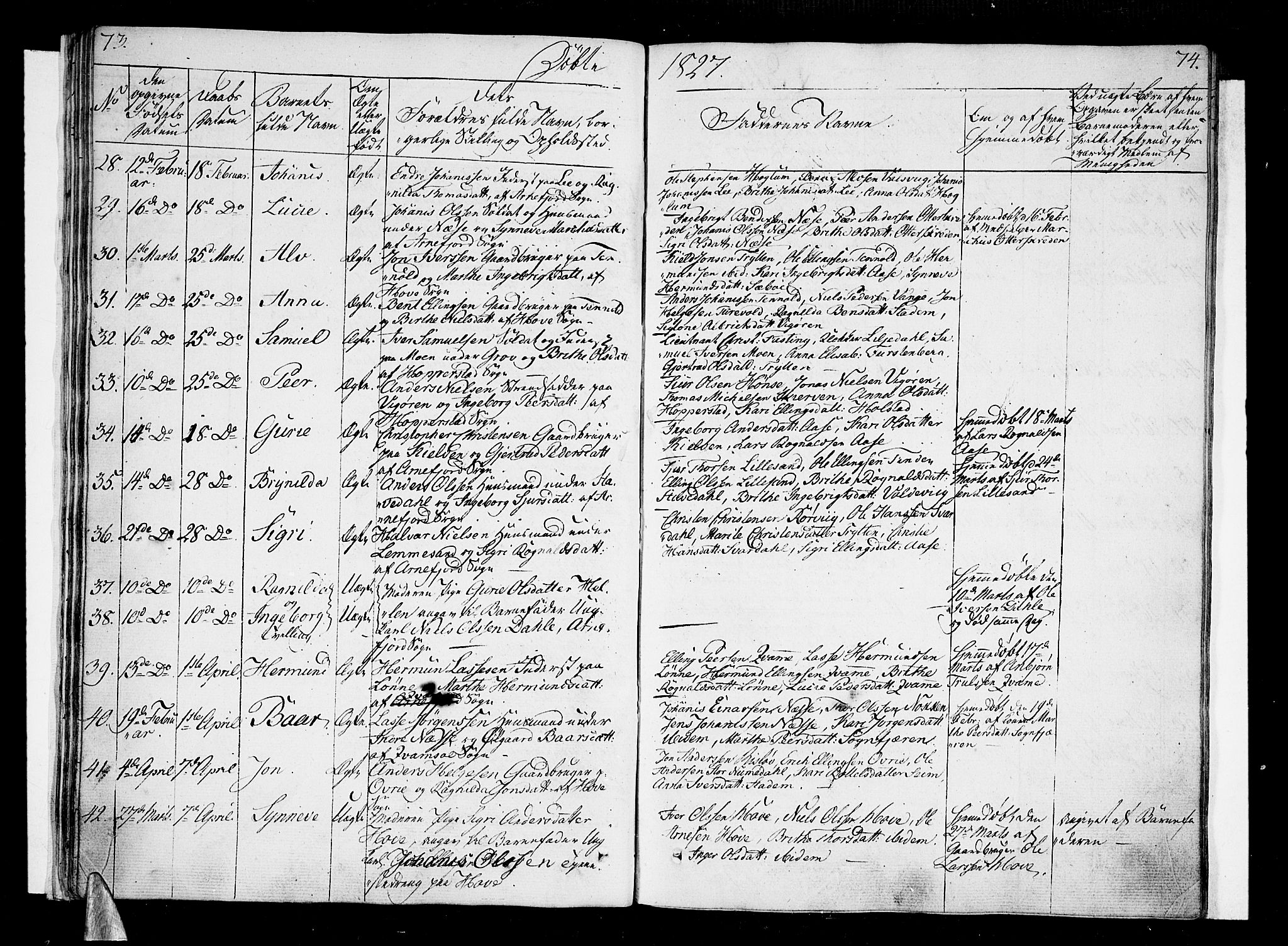 Vik sokneprestembete, SAB/A-81501: Parish register (official) no. A 6, 1821-1831, p. 73-74