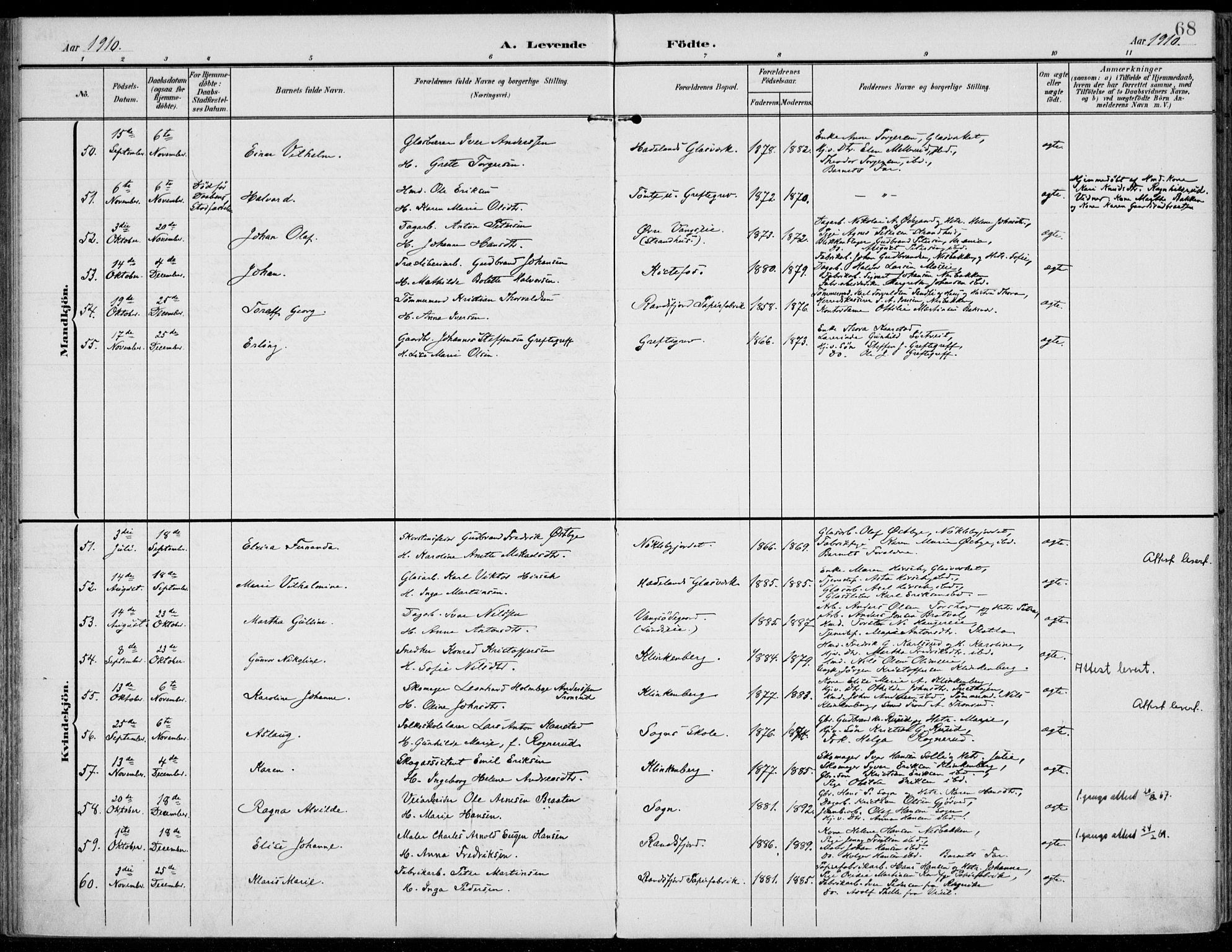 Jevnaker prestekontor, AV/SAH-PREST-116/H/Ha/Haa/L0011: Parish register (official) no. 11, 1902-1913, p. 68