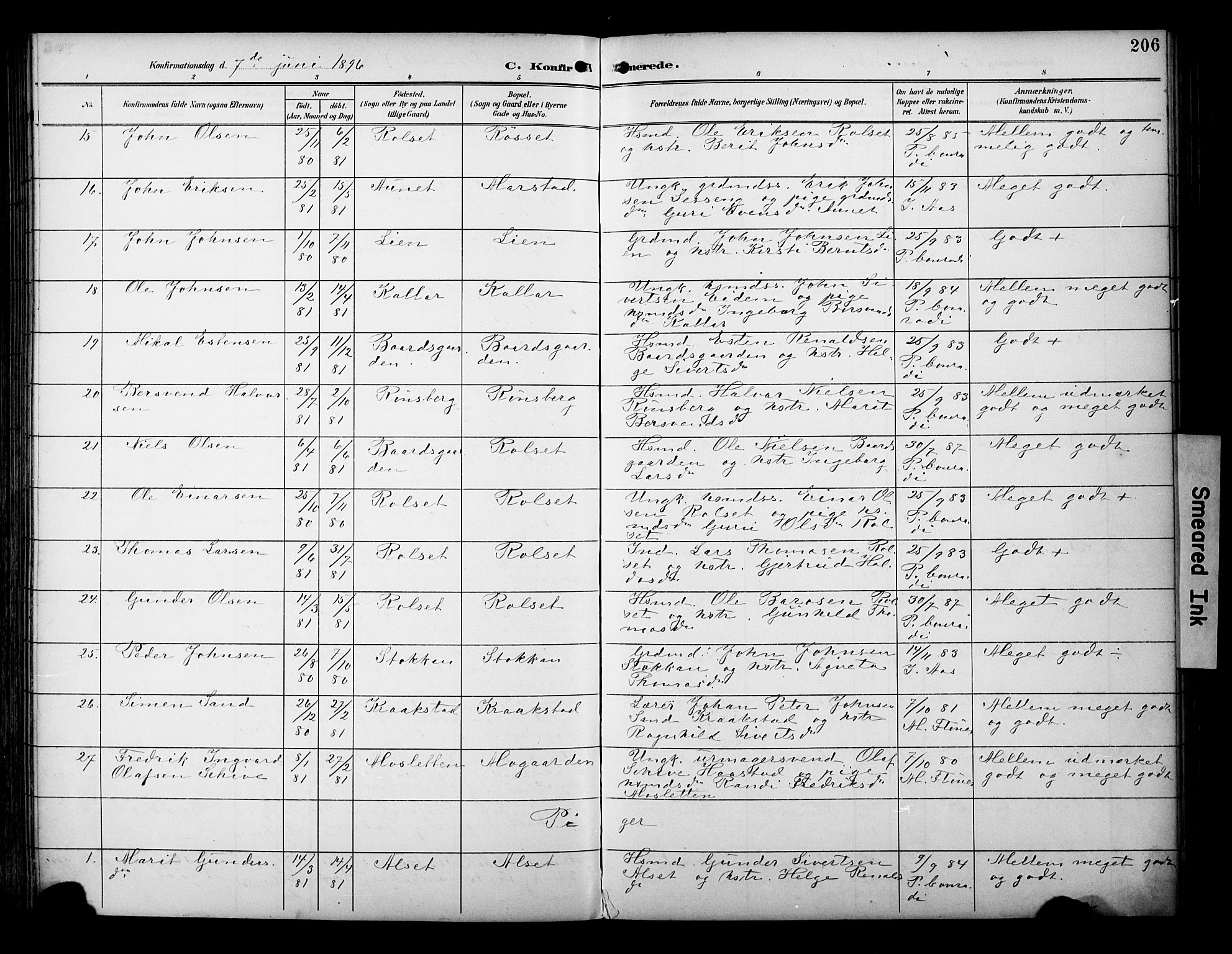 Ministerialprotokoller, klokkerbøker og fødselsregistre - Sør-Trøndelag, AV/SAT-A-1456/695/L1149: Parish register (official) no. 695A09, 1891-1902, p. 206