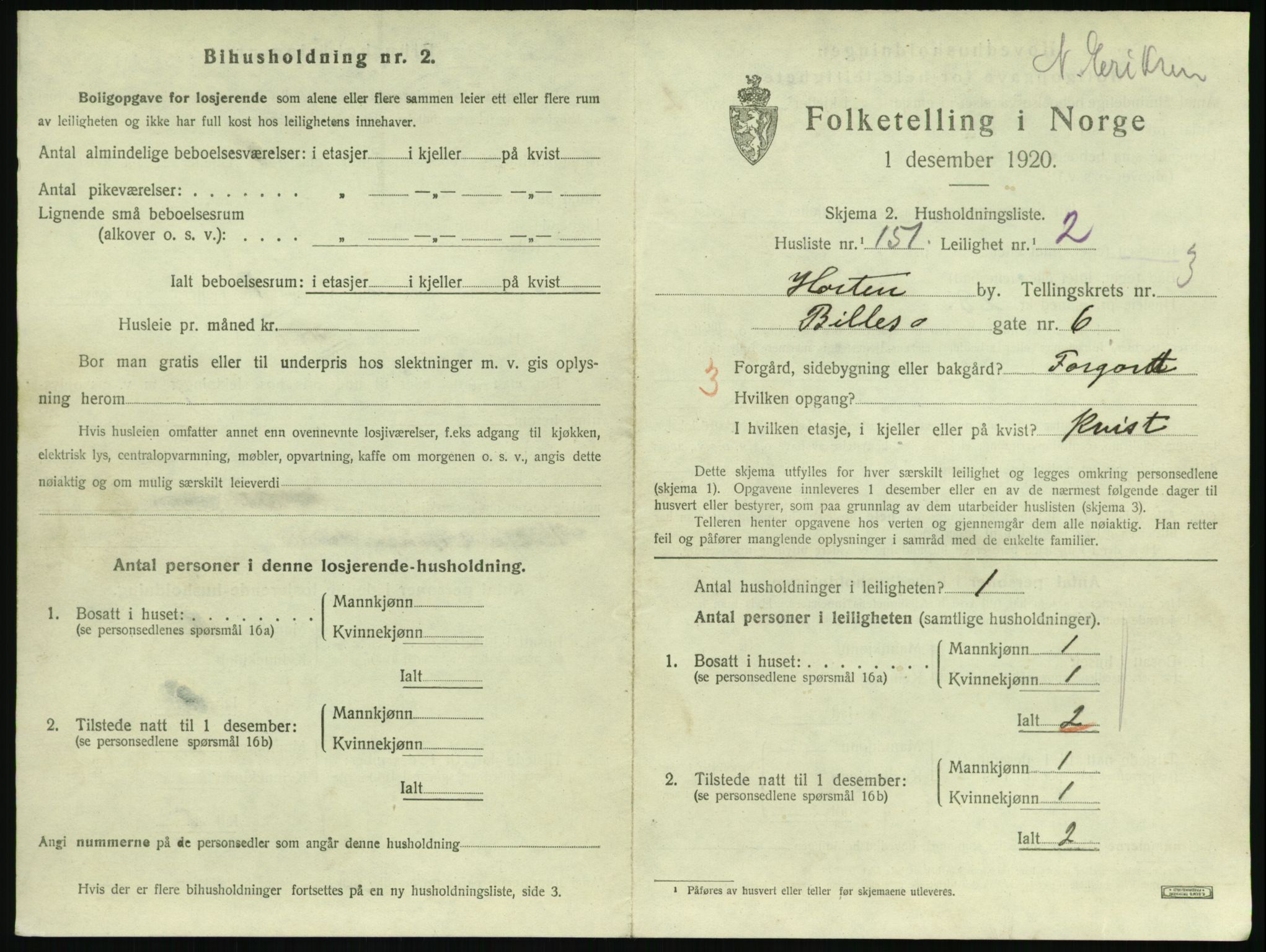 SAKO, 1920 census for Horten, 1920, p. 4625