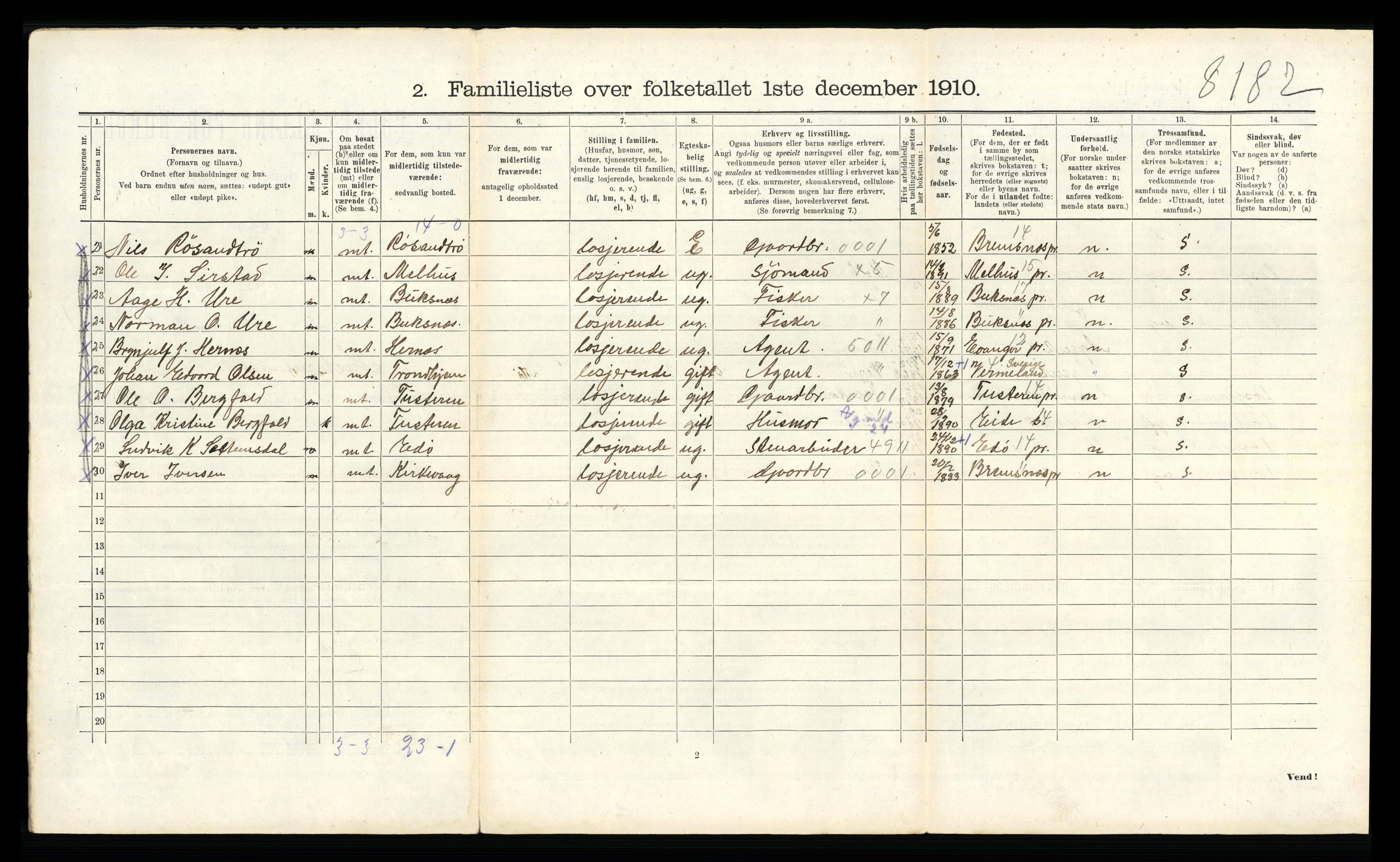 RA, 1910 census for Kristiansund, 1910, p. 740