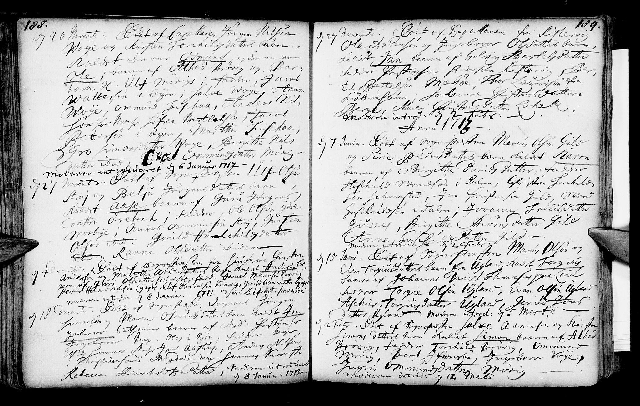 Oddernes sokneprestkontor, AV/SAK-1111-0033/F/Fa/Faa/L0001: Parish register (official) no. A 1, 1692-1718, p. 188-189