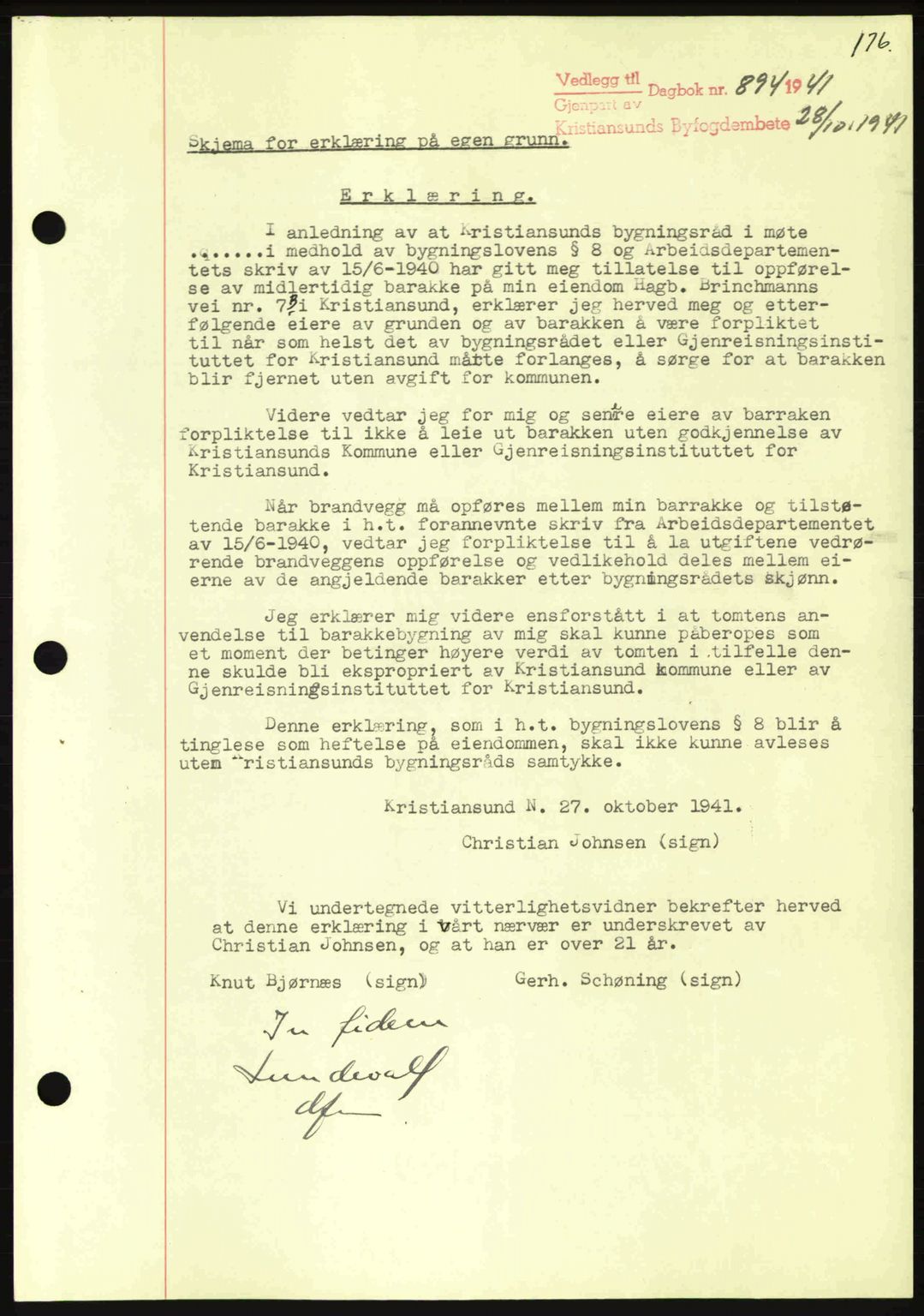 Kristiansund byfogd, AV/SAT-A-4587/A/27: Mortgage book no. 35, 1941-1942, Diary no: : 894/1941