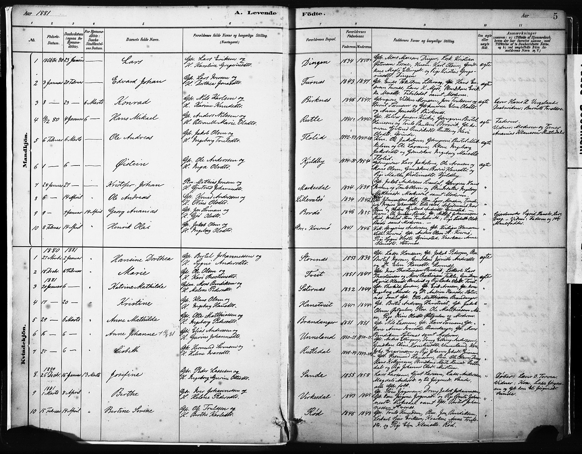 Gulen sokneprestembete, AV/SAB-A-80201/H/Haa/Haab/L0001: Parish register (official) no. B 1, 1881-1905, p. 5