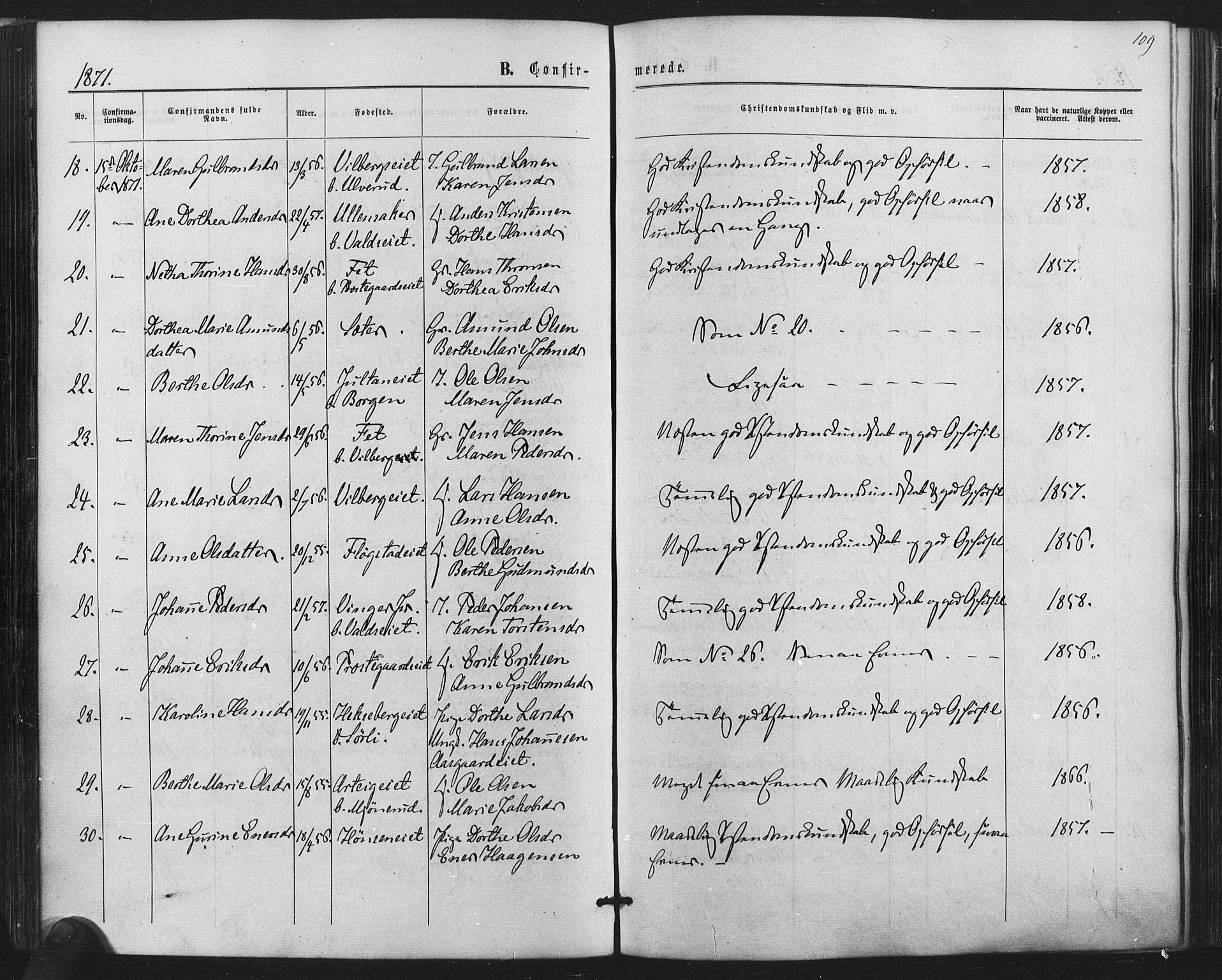 Sørum prestekontor Kirkebøker, AV/SAO-A-10303/F/Fa/L0006: Parish register (official) no. I 6, 1864-1877, p. 109