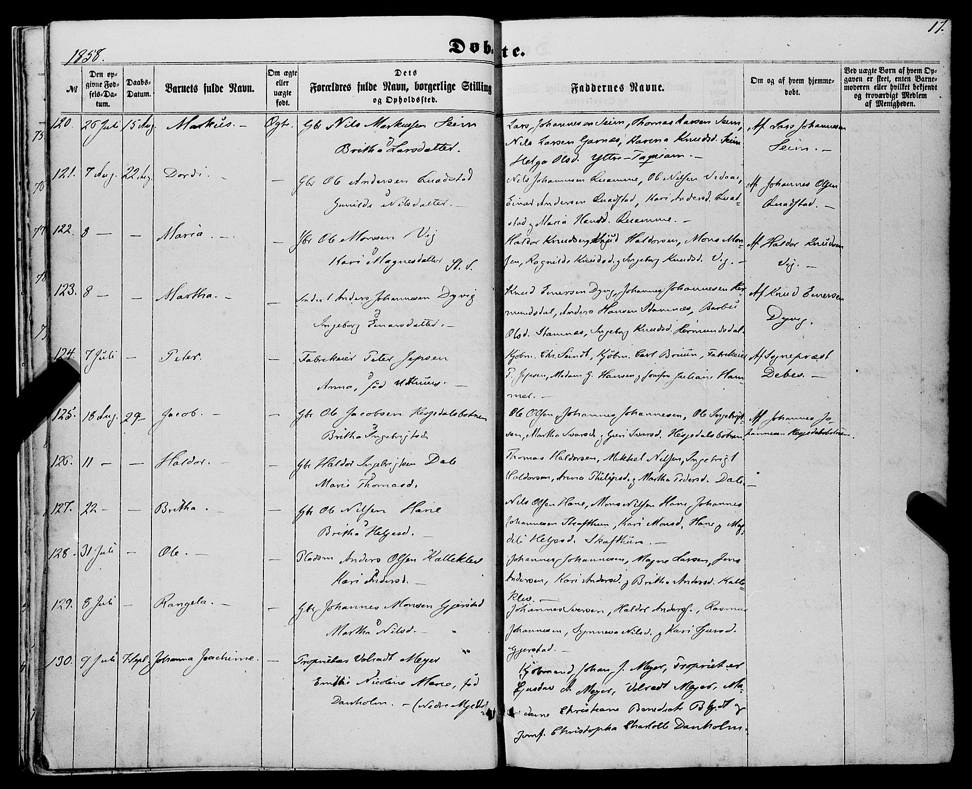 Haus sokneprestembete, AV/SAB-A-75601/H/Haa: Parish register (official) no. A 17, 1858-1870, p. 17