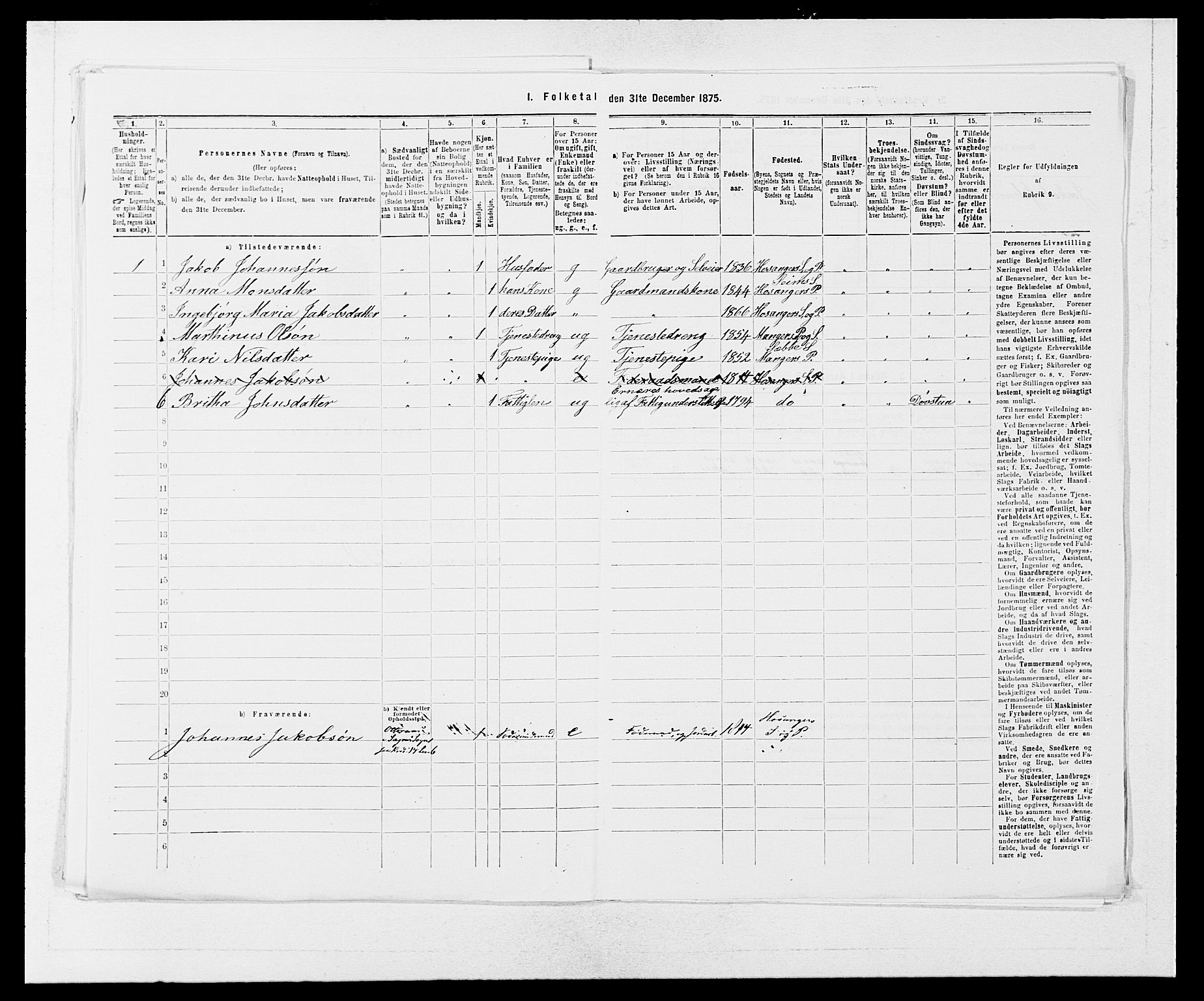 SAB, 1875 census for 1253P Hosanger, 1875, p. 690