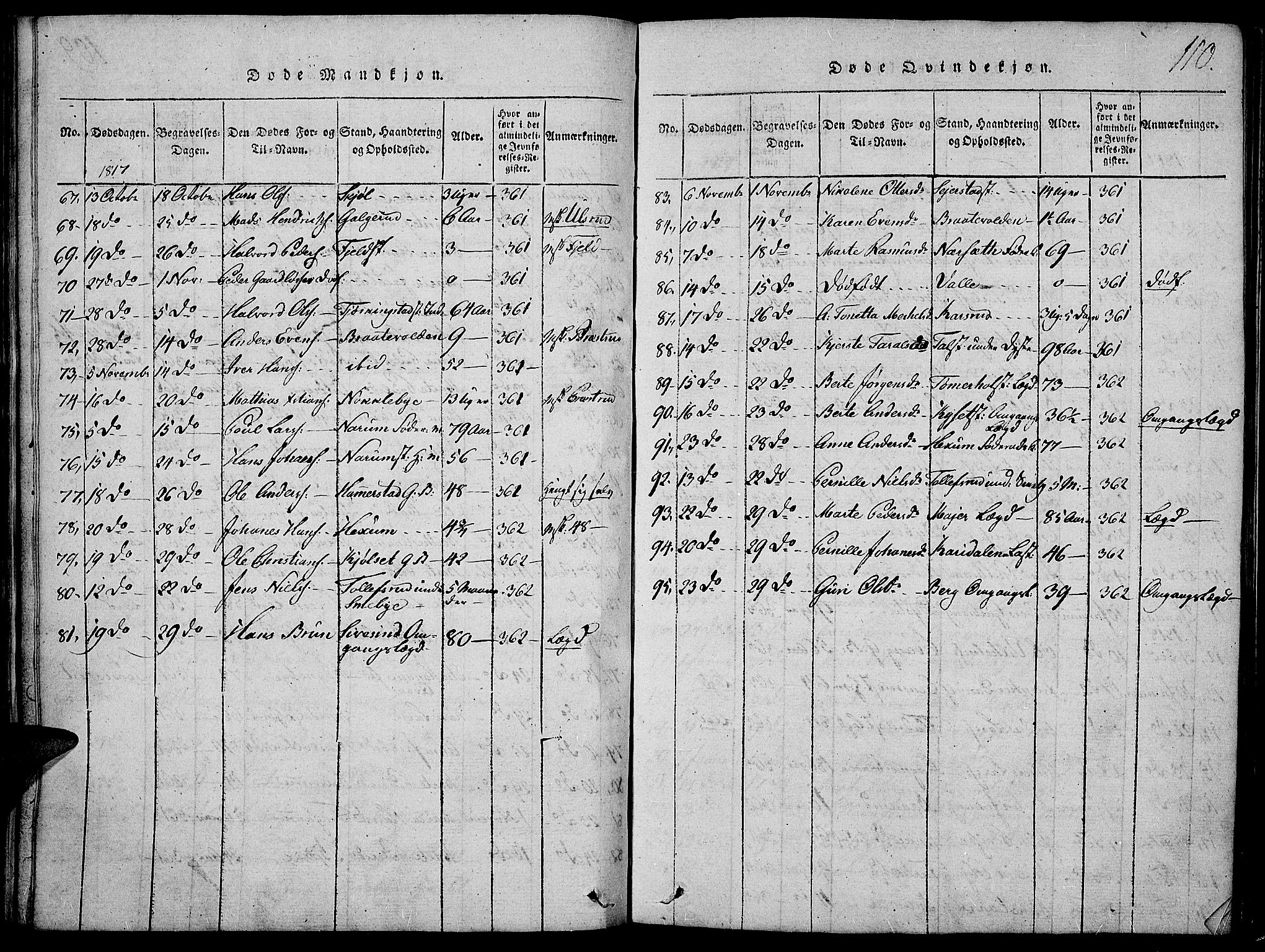 Toten prestekontor, SAH/PREST-102/H/Ha/Haa/L0009: Parish register (official) no. 9, 1814-1820, p. 110