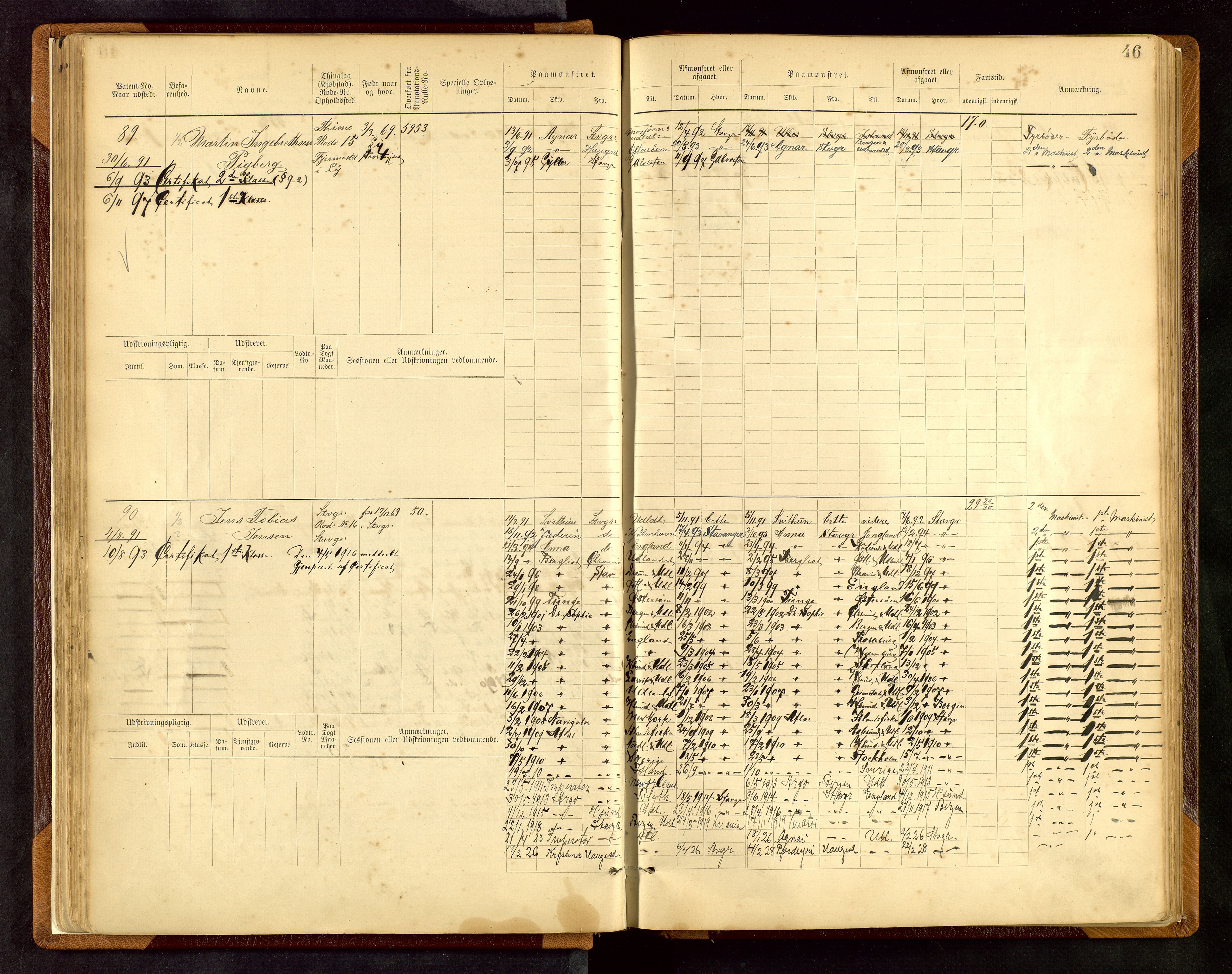 Stavanger sjømannskontor, AV/SAST-A-102006/F/Fe/L0001: Maskinist- og fyrbøterrulle, patentnr. 1-58/1-194, 1884-1894, p. 49