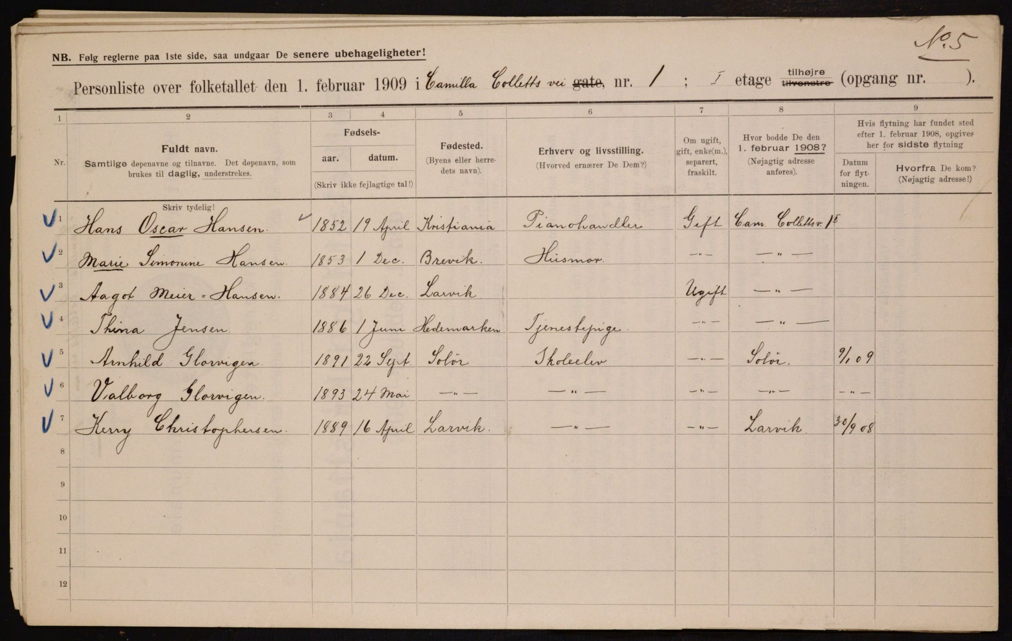 OBA, Municipal Census 1909 for Kristiania, 1909, p. 10398