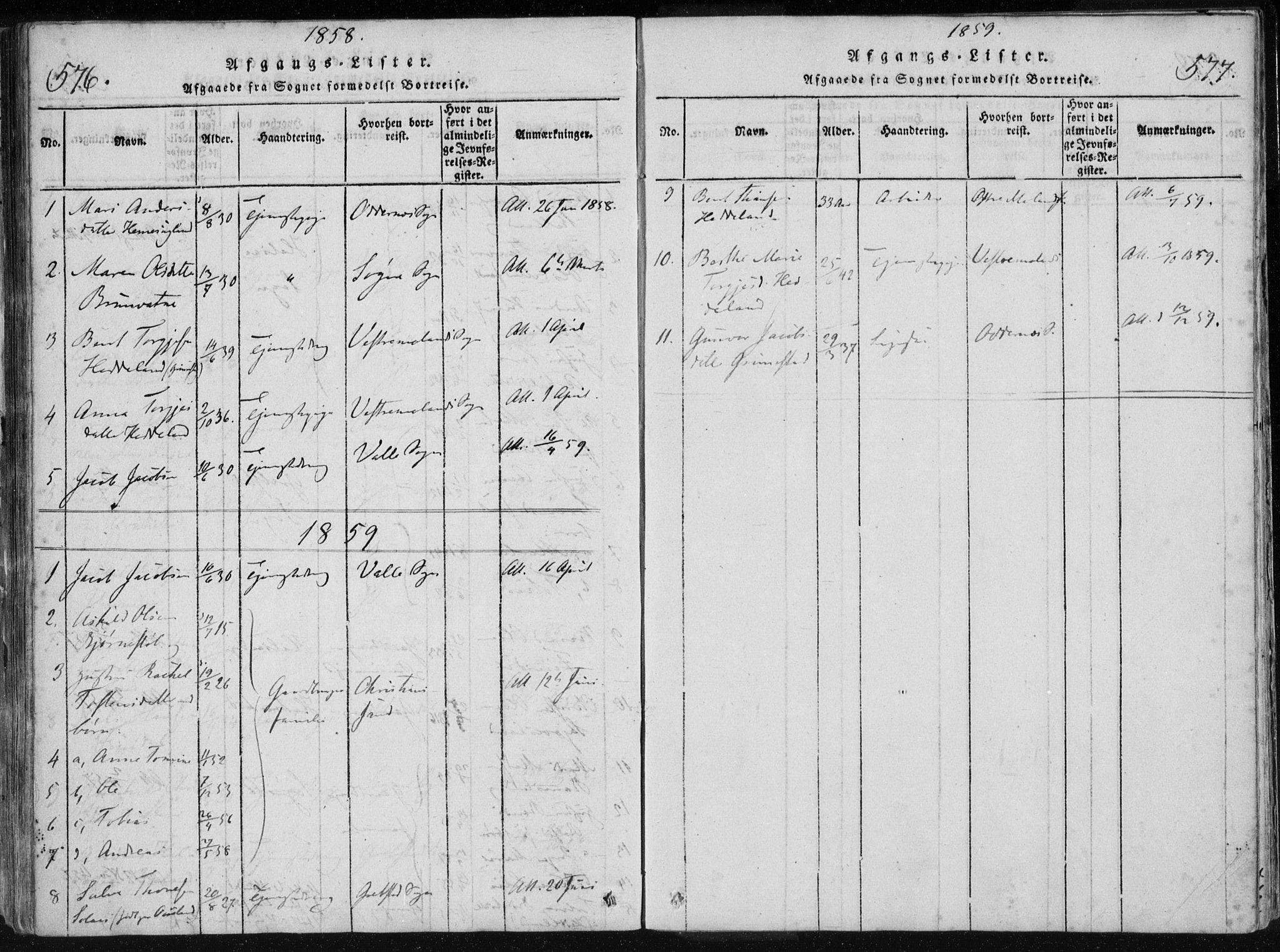 Holum sokneprestkontor, AV/SAK-1111-0022/F/Fa/Fac/L0002: Parish register (official) no. A 2, 1821-1859, p. 576-577