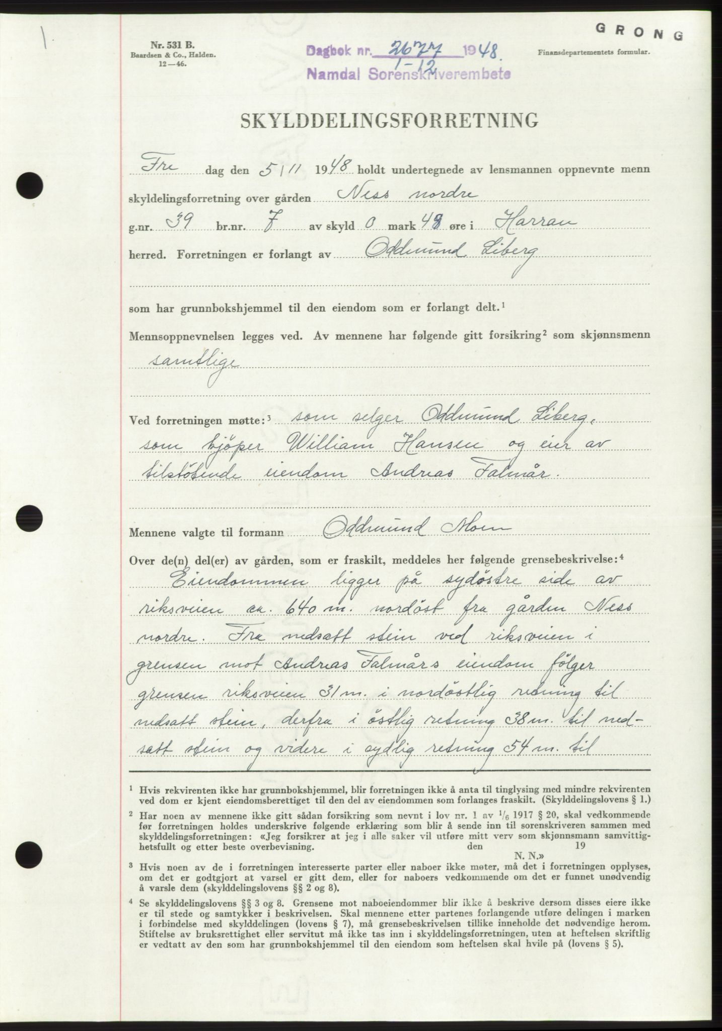 Namdal sorenskriveri, AV/SAT-A-4133/1/2/2C: Mortgage book no. -, 1948-1948, Diary no: : 2677/1948