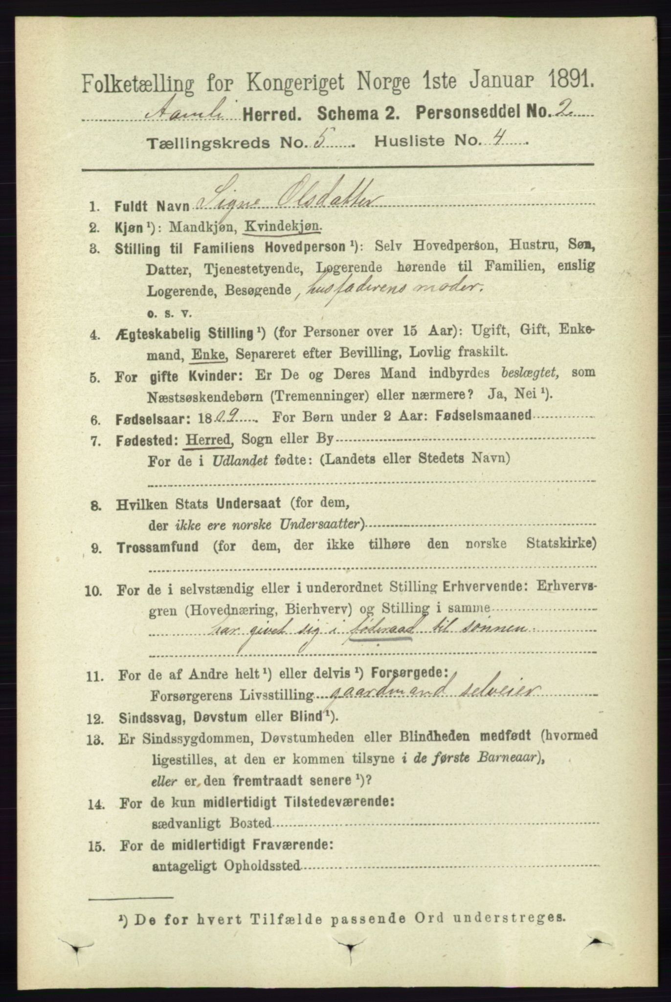 RA, 1891 census for 0929 Åmli, 1891, p. 704