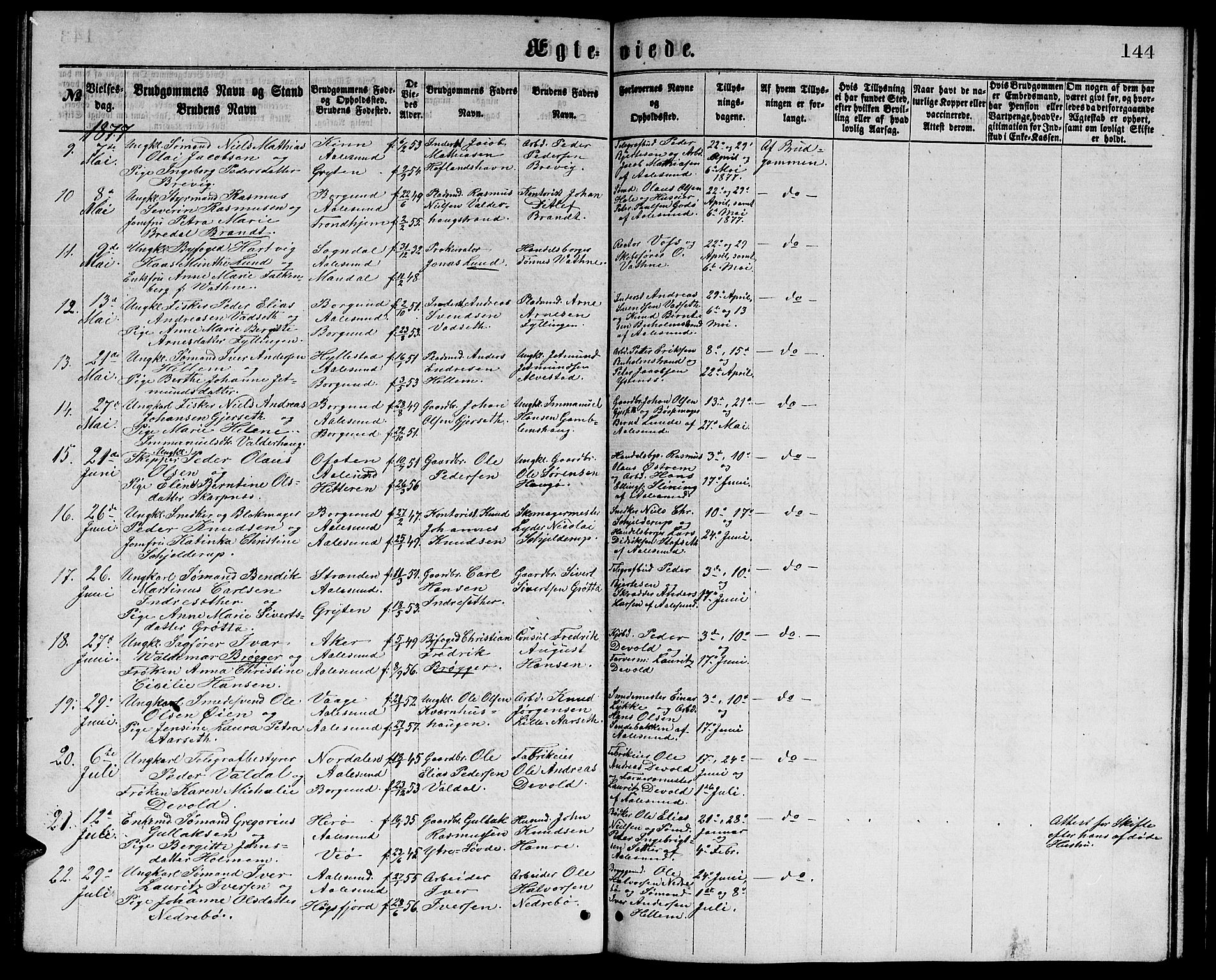 Ministerialprotokoller, klokkerbøker og fødselsregistre - Møre og Romsdal, AV/SAT-A-1454/529/L0465: Parish register (copy) no. 529C02, 1868-1877, p. 144