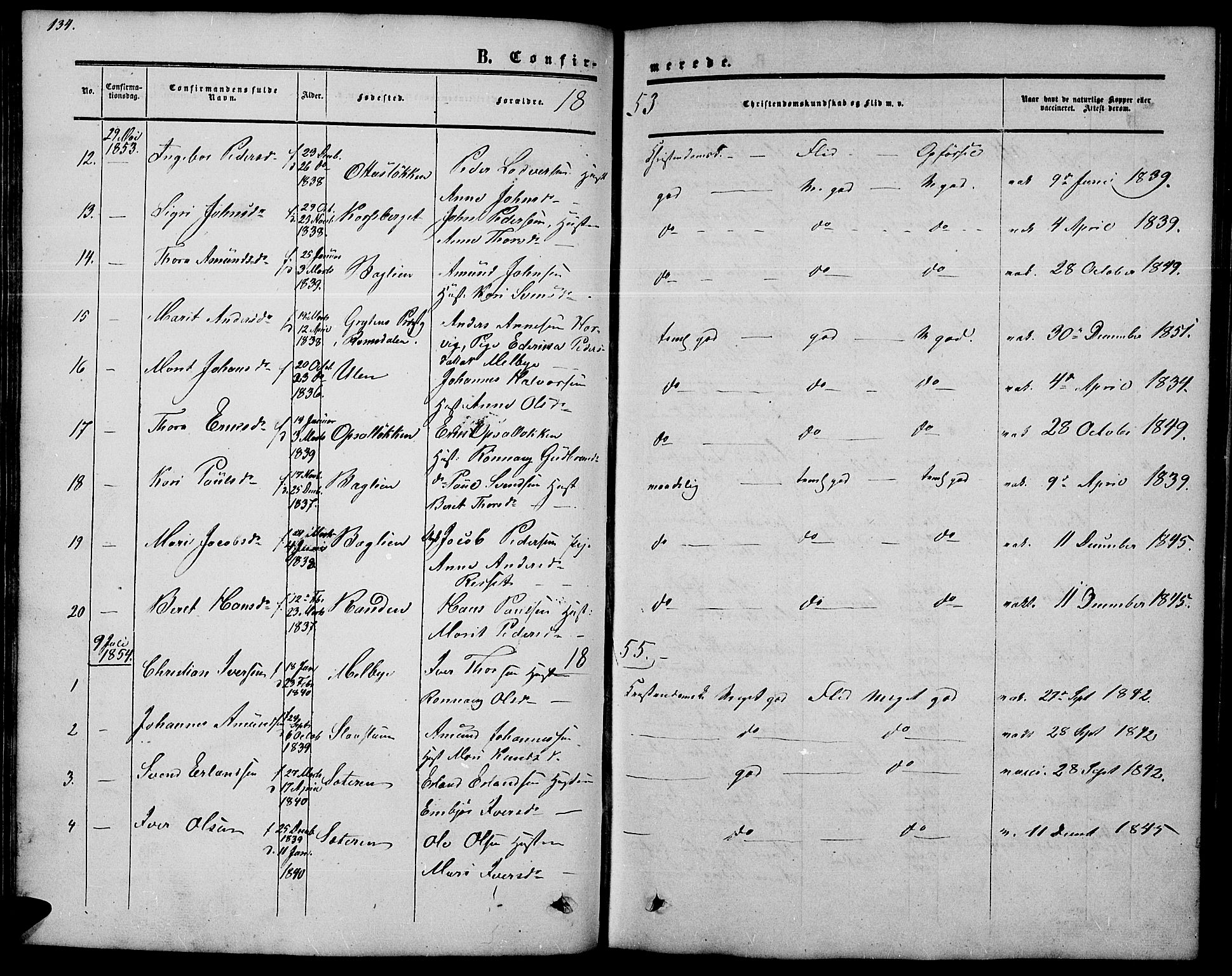 Nord-Fron prestekontor, SAH/PREST-080/H/Ha/Hab/L0002: Parish register (copy) no. 2, 1851-1883, p. 134
