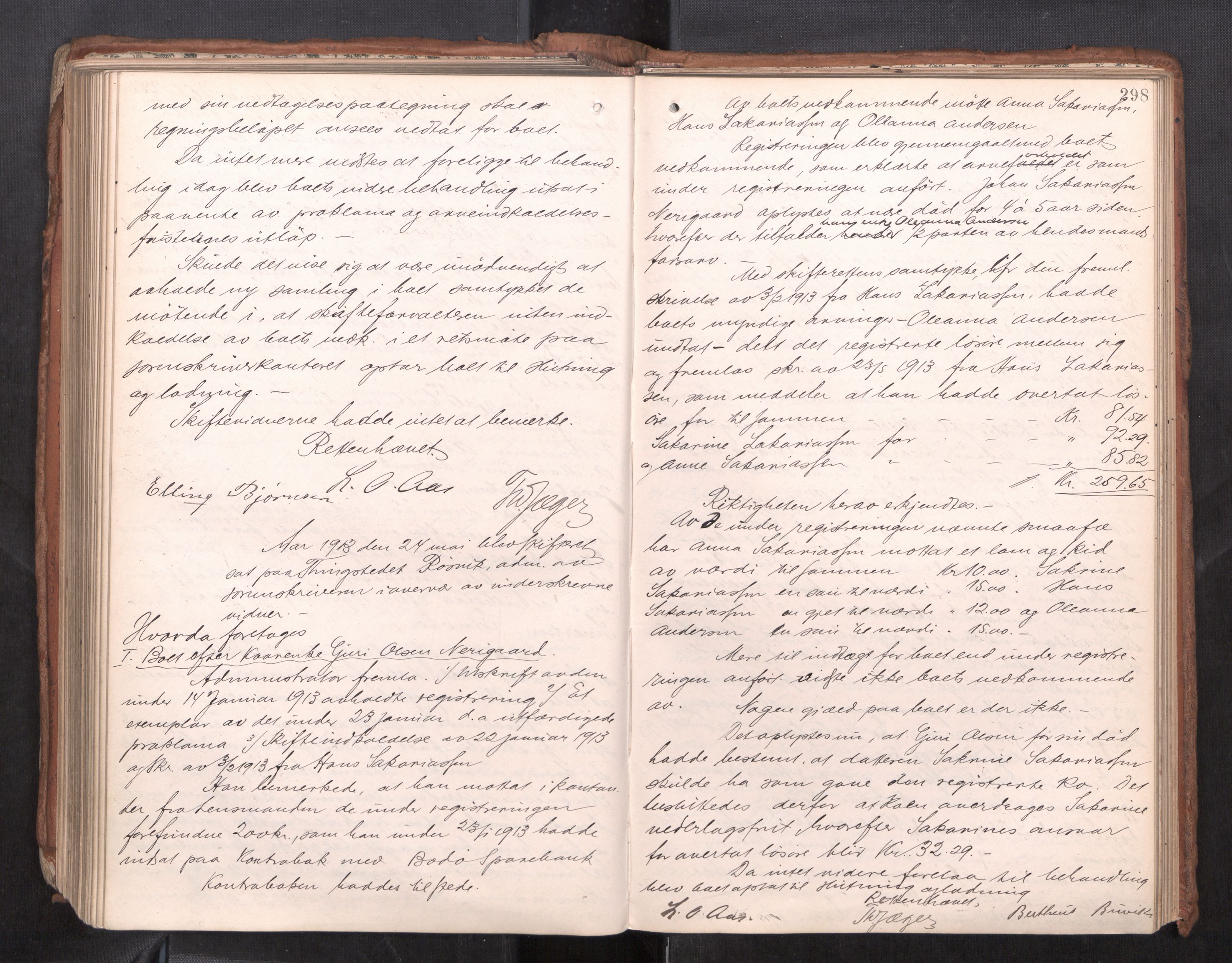 Salten sorenskriveri, AV/SAT-A-4578/1/3/3B/L0012: Skiftebehandlingsprotokoll, 1910-1915, p. 298