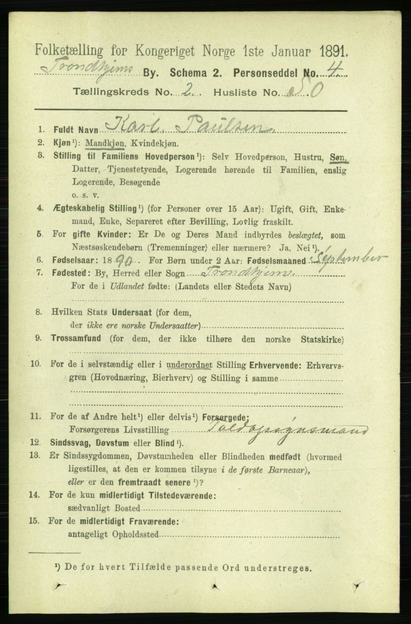 RA, 1891 census for 1601 Trondheim, 1891, p. 3674