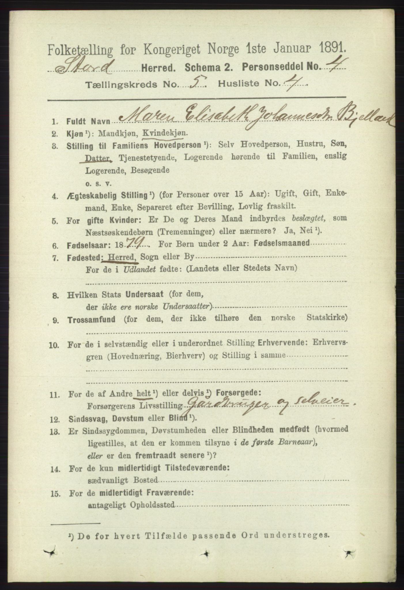 RA, 1891 census for 1221 Stord, 1891, p. 1671