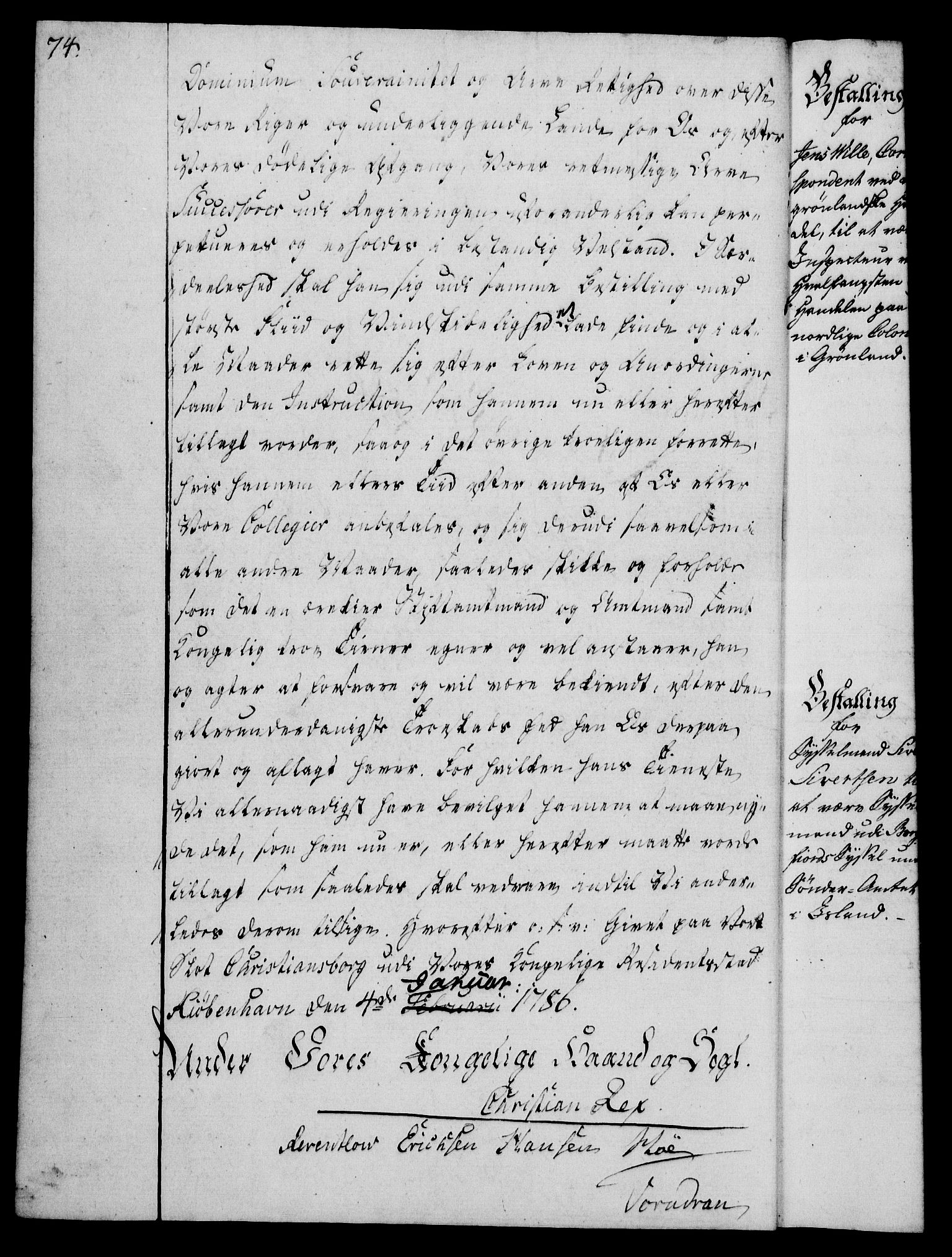 Rentekammeret, Kammerkanselliet, RA/EA-3111/G/Gg/Gge/L0006: Norsk bestallingsprotokoll med register (merket RK 53.30), 1773-1814, p. 74