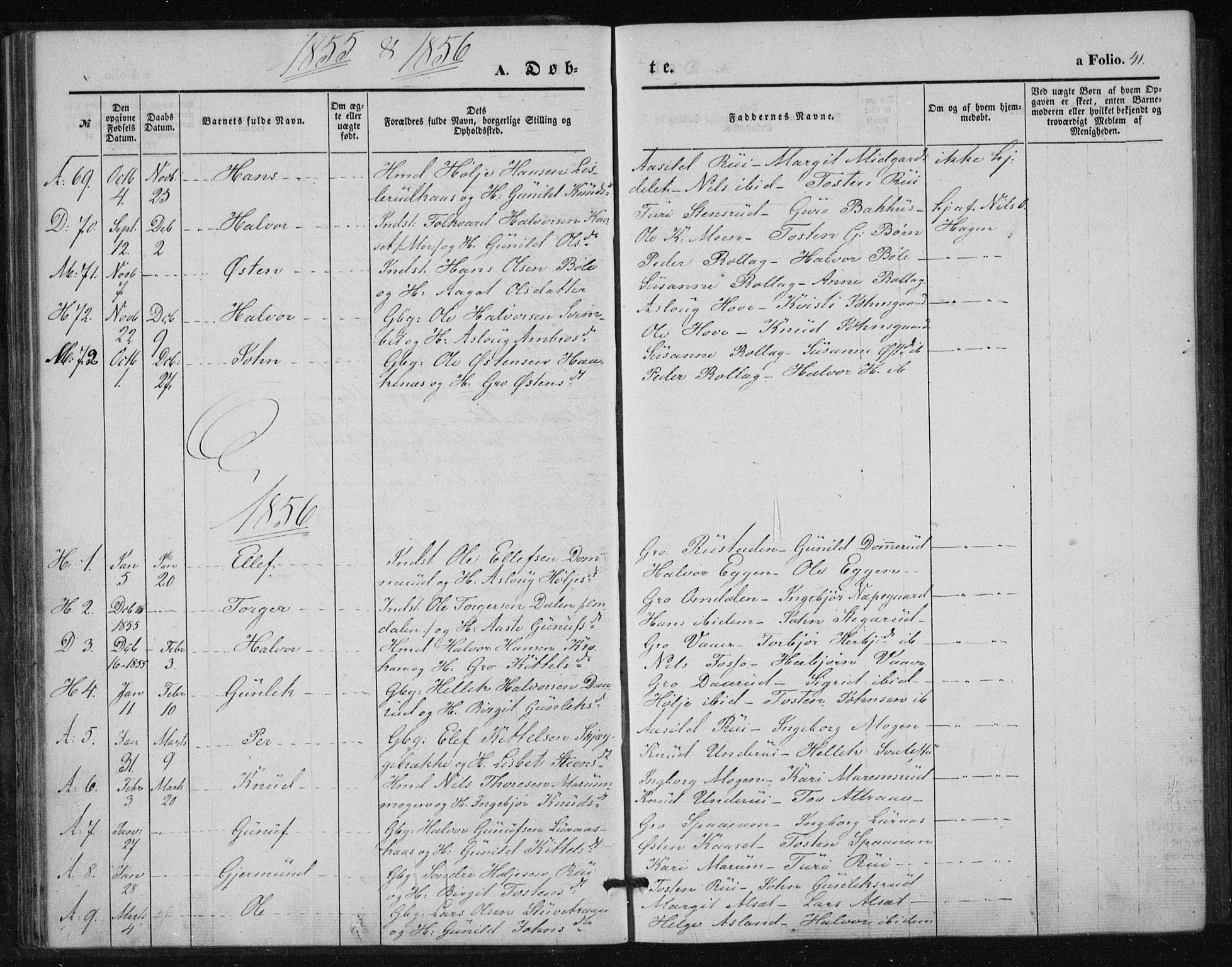 Tinn kirkebøker, AV/SAKO-A-308/F/Fa/L0005: Parish register (official) no. I 5, 1844-1856, p. 41