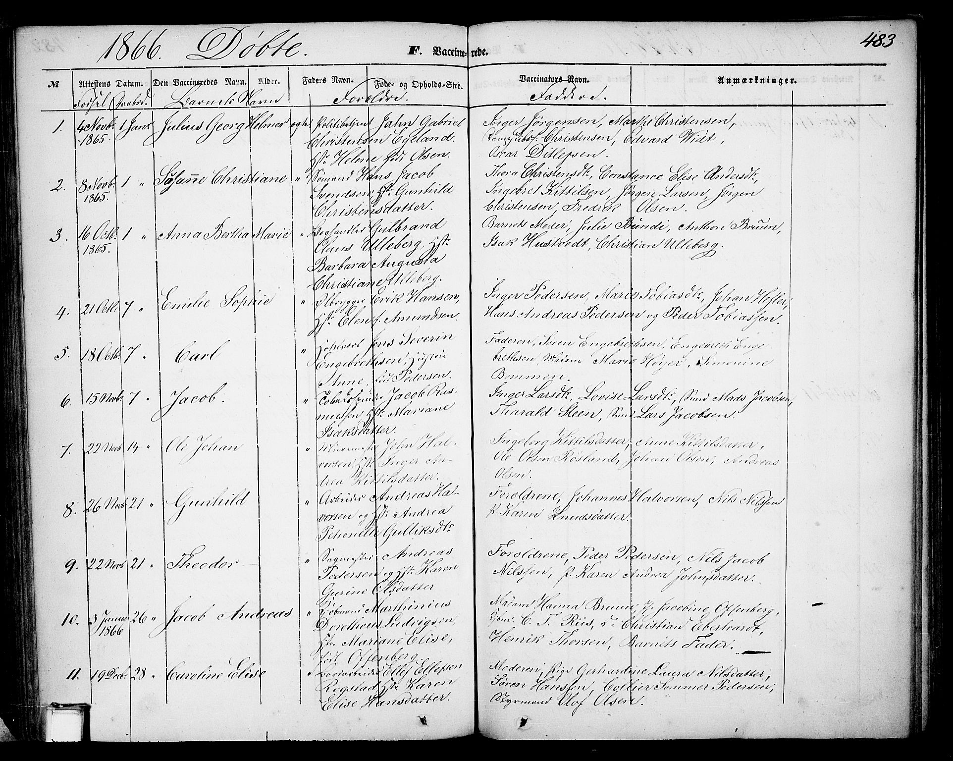 Skien kirkebøker, SAKO/A-302/G/Ga/L0004: Parish register (copy) no. 4, 1843-1867, p. 483