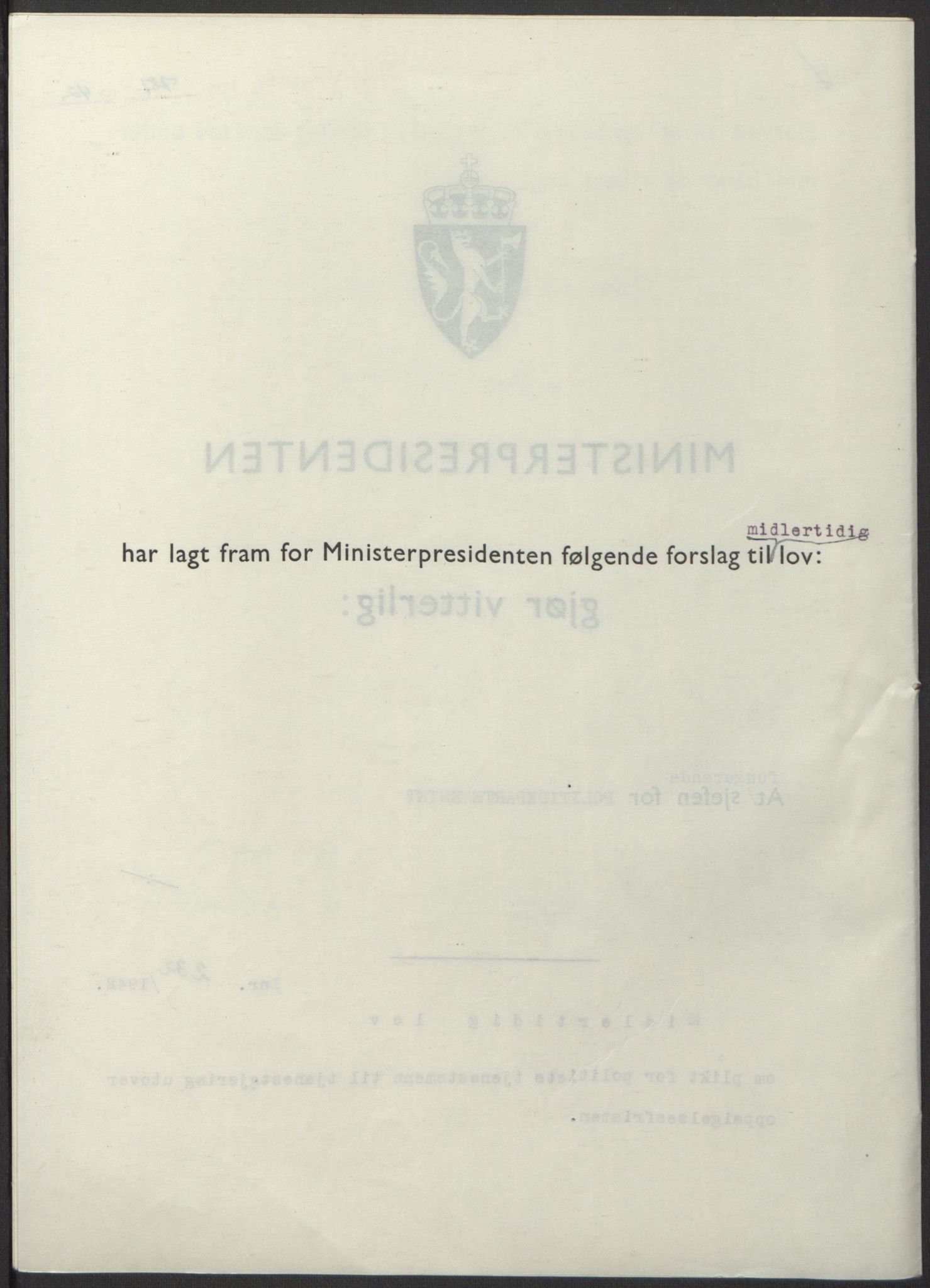 NS-administrasjonen 1940-1945 (Statsrådsekretariatet, de kommisariske statsråder mm), RA/S-4279/D/Db/L0098: Lover II, 1942, p. 574